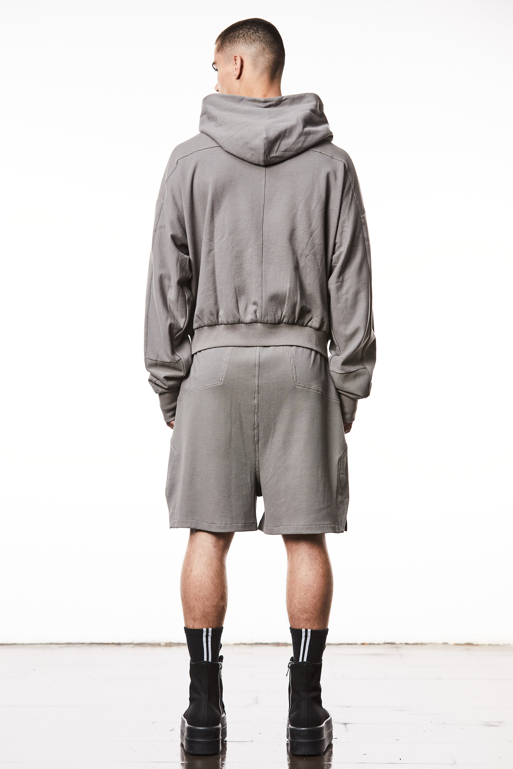 THOM KROM Oversized Cropped Matmix Cotton Jersey Zip-Up Hoodie