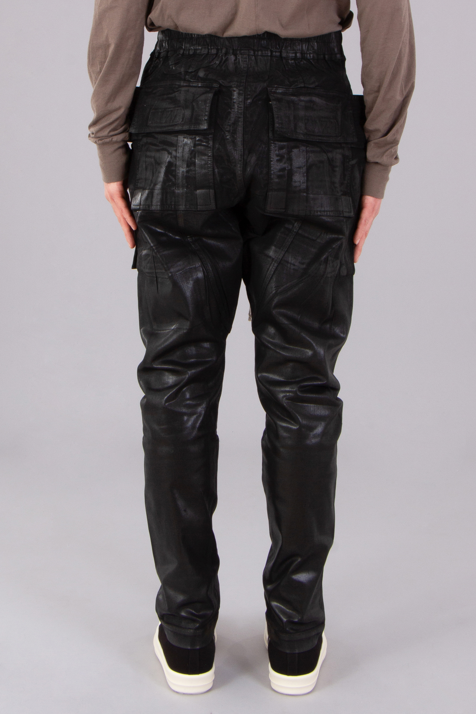 RICK OWENS DRKSHDW Creatch Cargo Drawstring Overdyed Foil Stretch Denim Pants