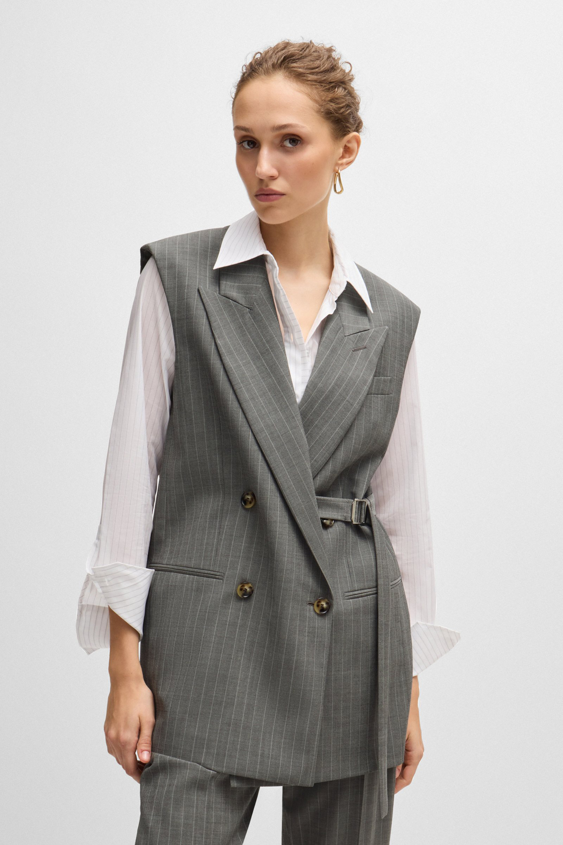 BOSS Longline Striped Wool Waistcoat Jewelare