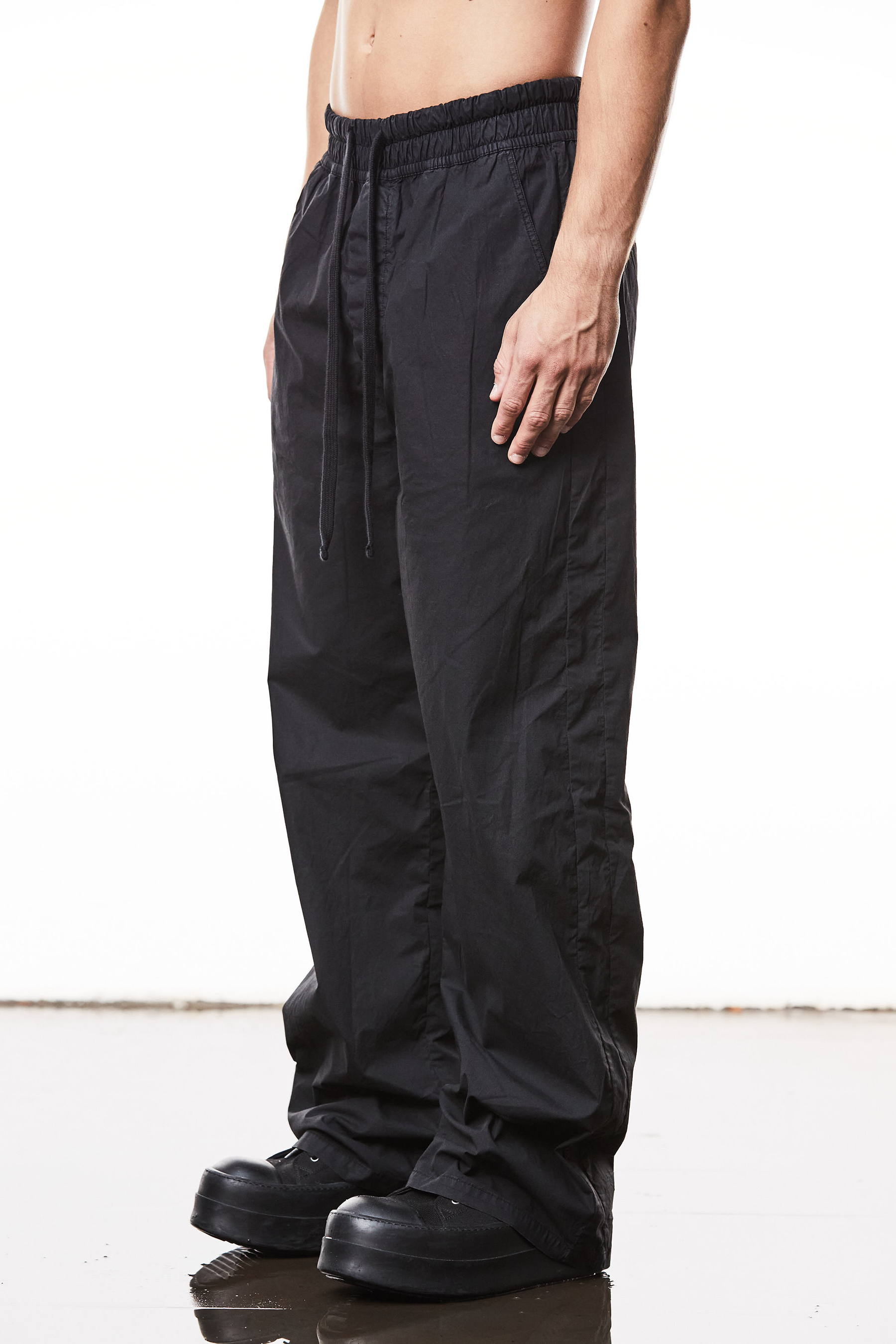 THOM KROM Wide Leg Washed Crashed Cotton Stretch Pants