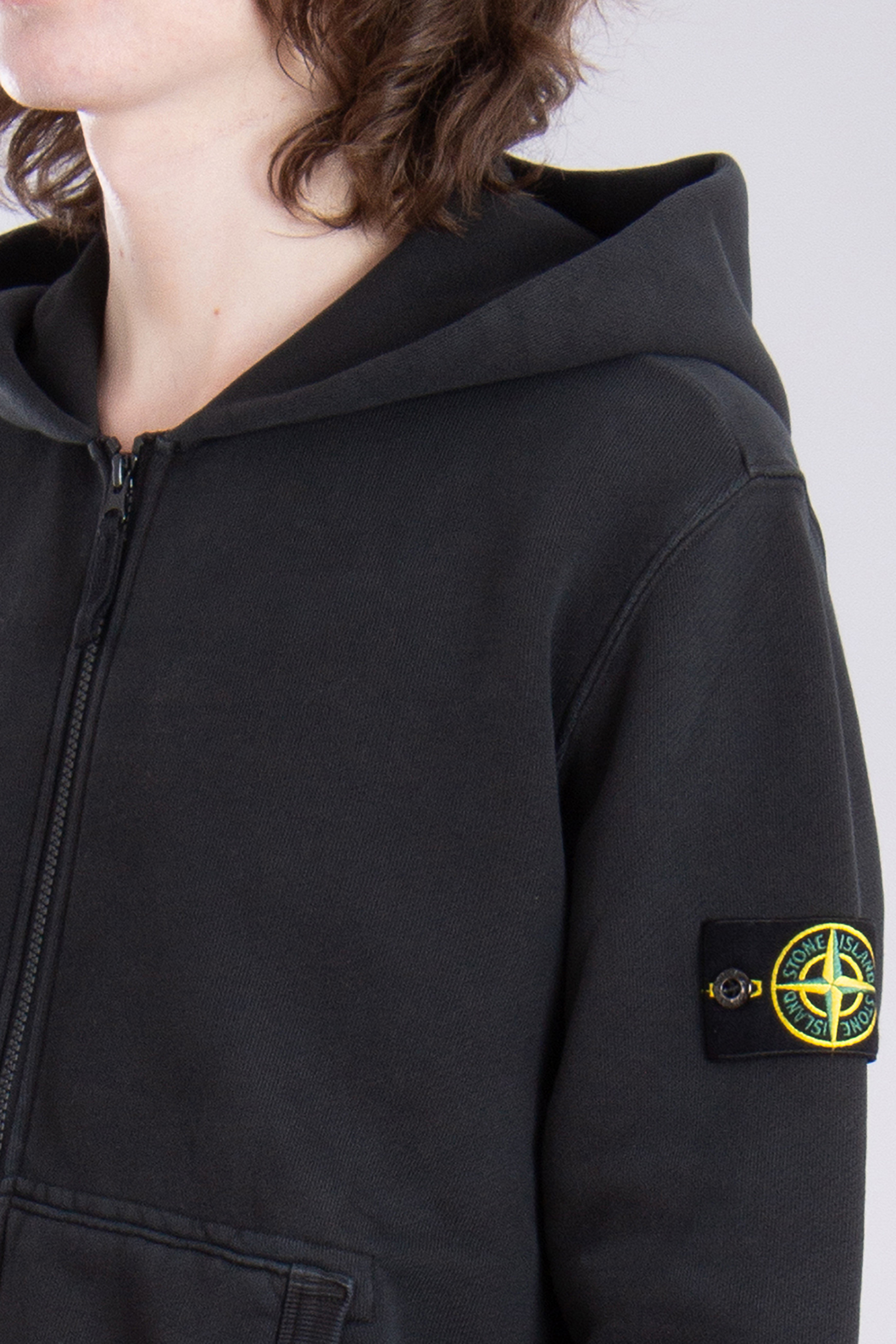 STONE ISLAND 'OLD' Effect Organic Cotton Diagonal Fleece Hooded Zip Up Sweatshirt