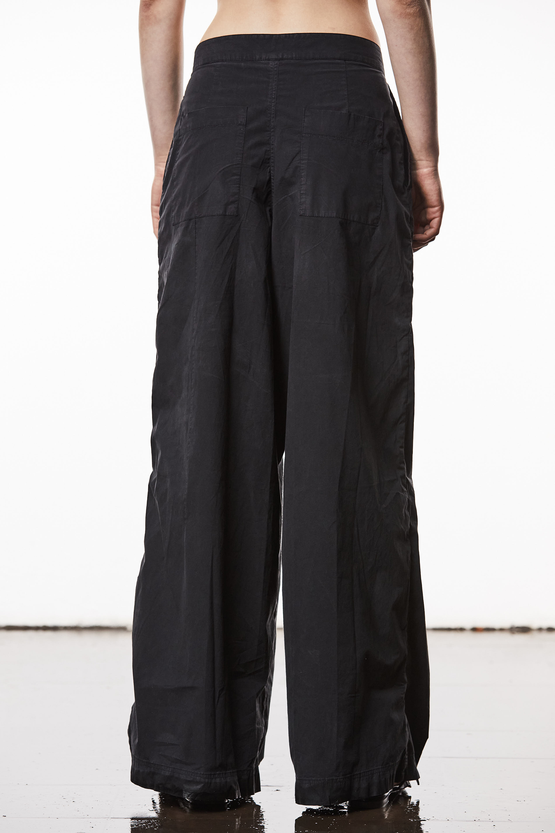 THOM KROM Wide Leg Washed Crashed Cotton Stretch Pants