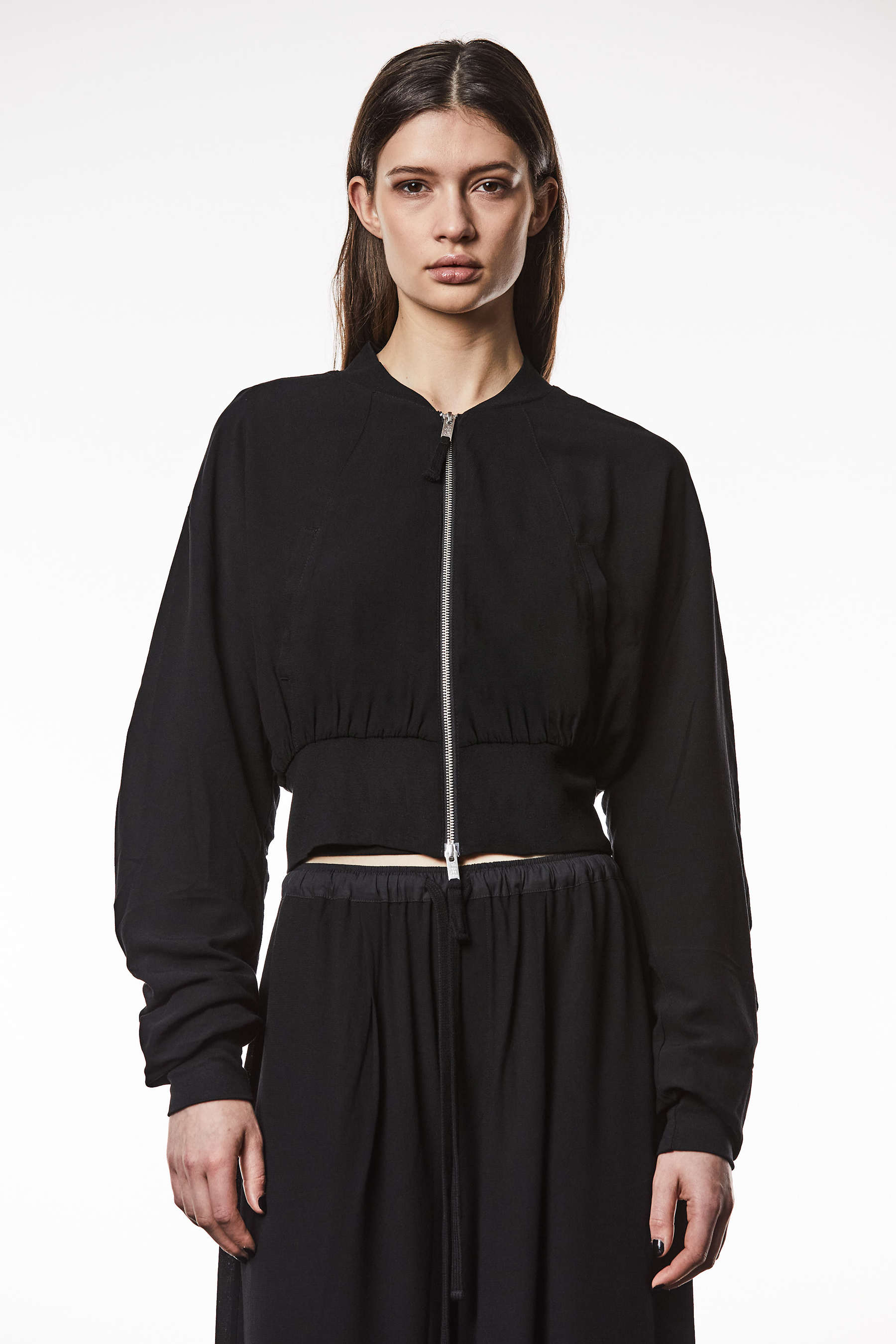 THOM KROM Cropped Viscose Crepe Bomber Jacket