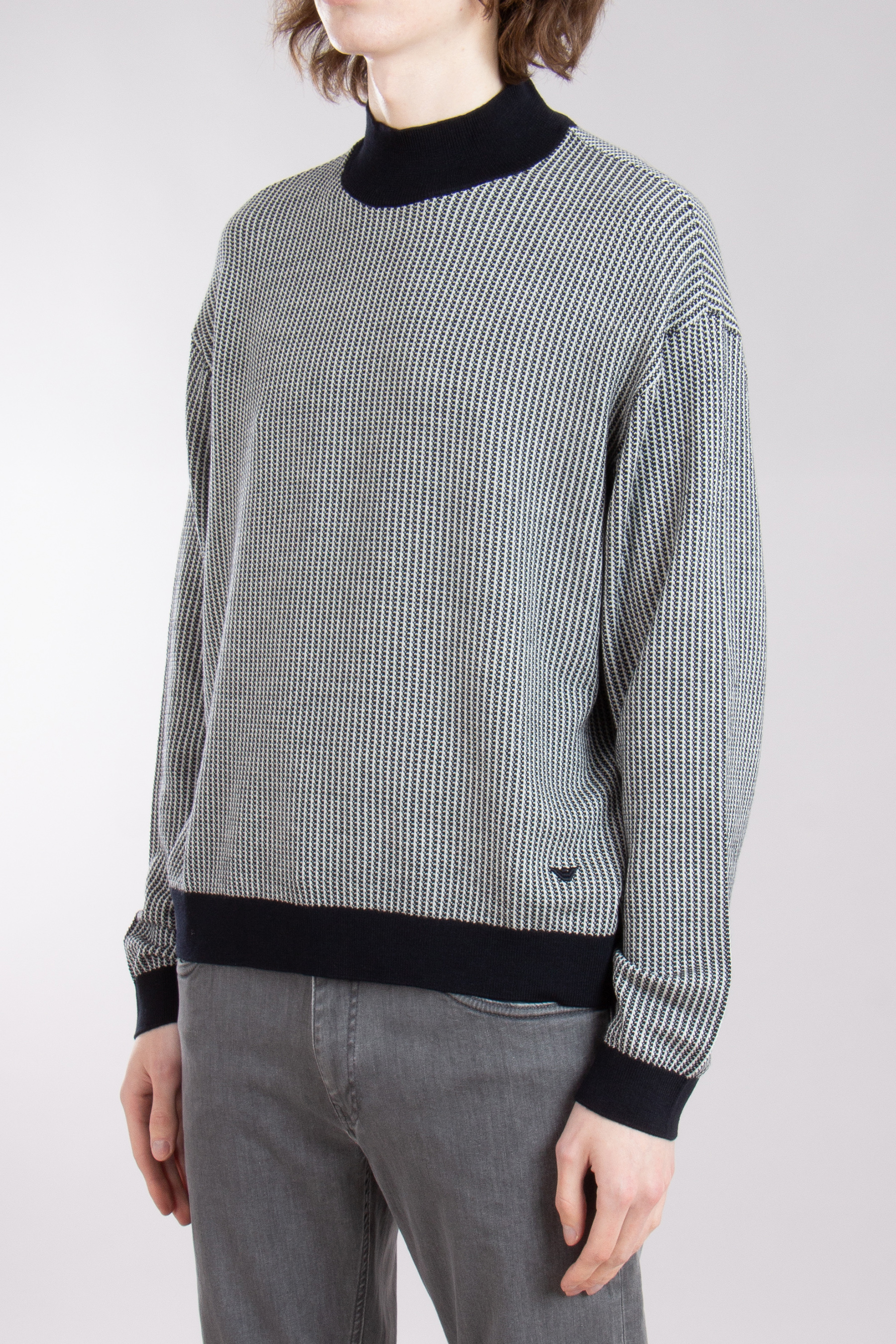 EMPORIO ARMANI Micro Pattern Virgin Wool Jacquard Sweater