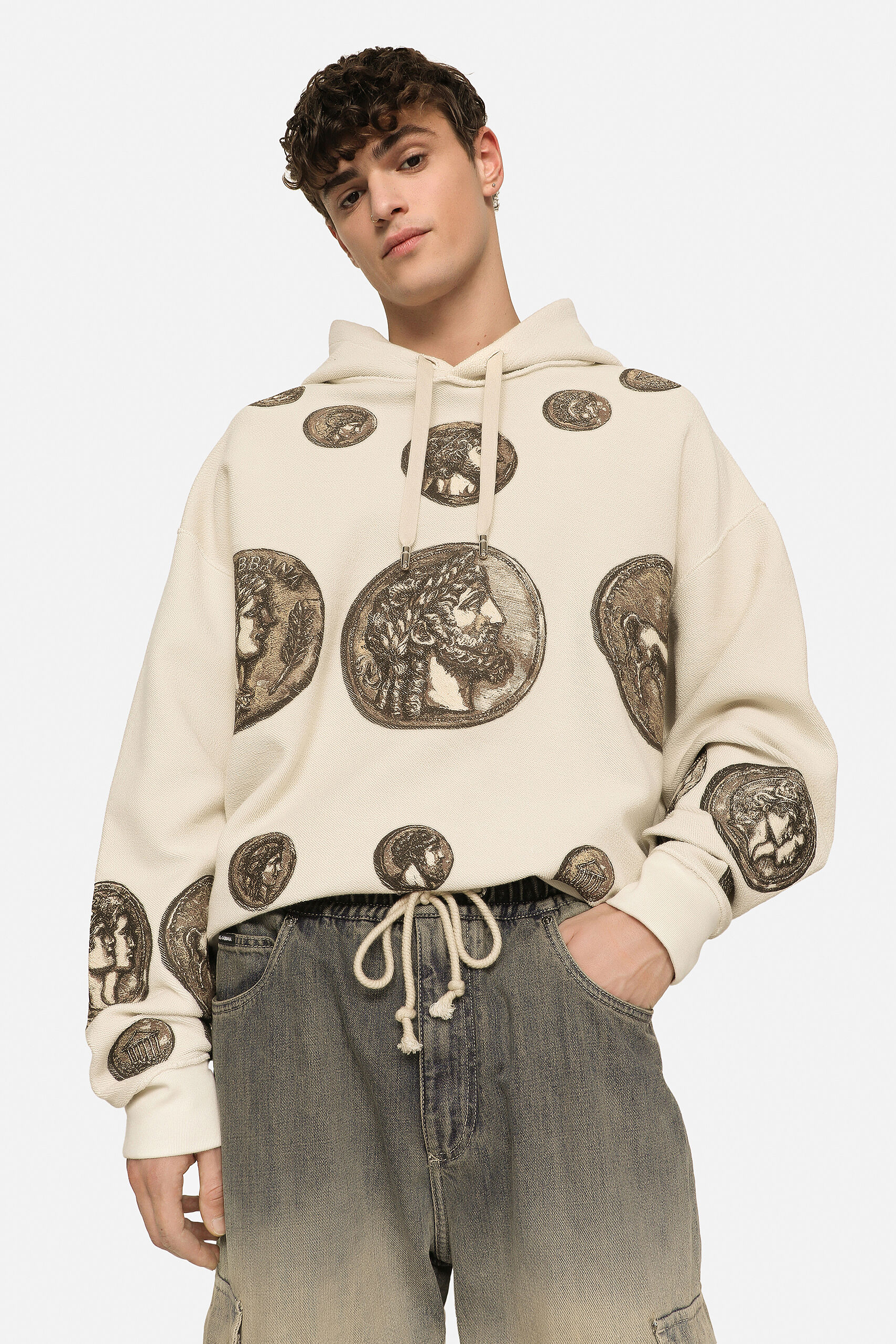 DOLCE & GABBANA Oversized Roman Coin Print Cotton Hoodie