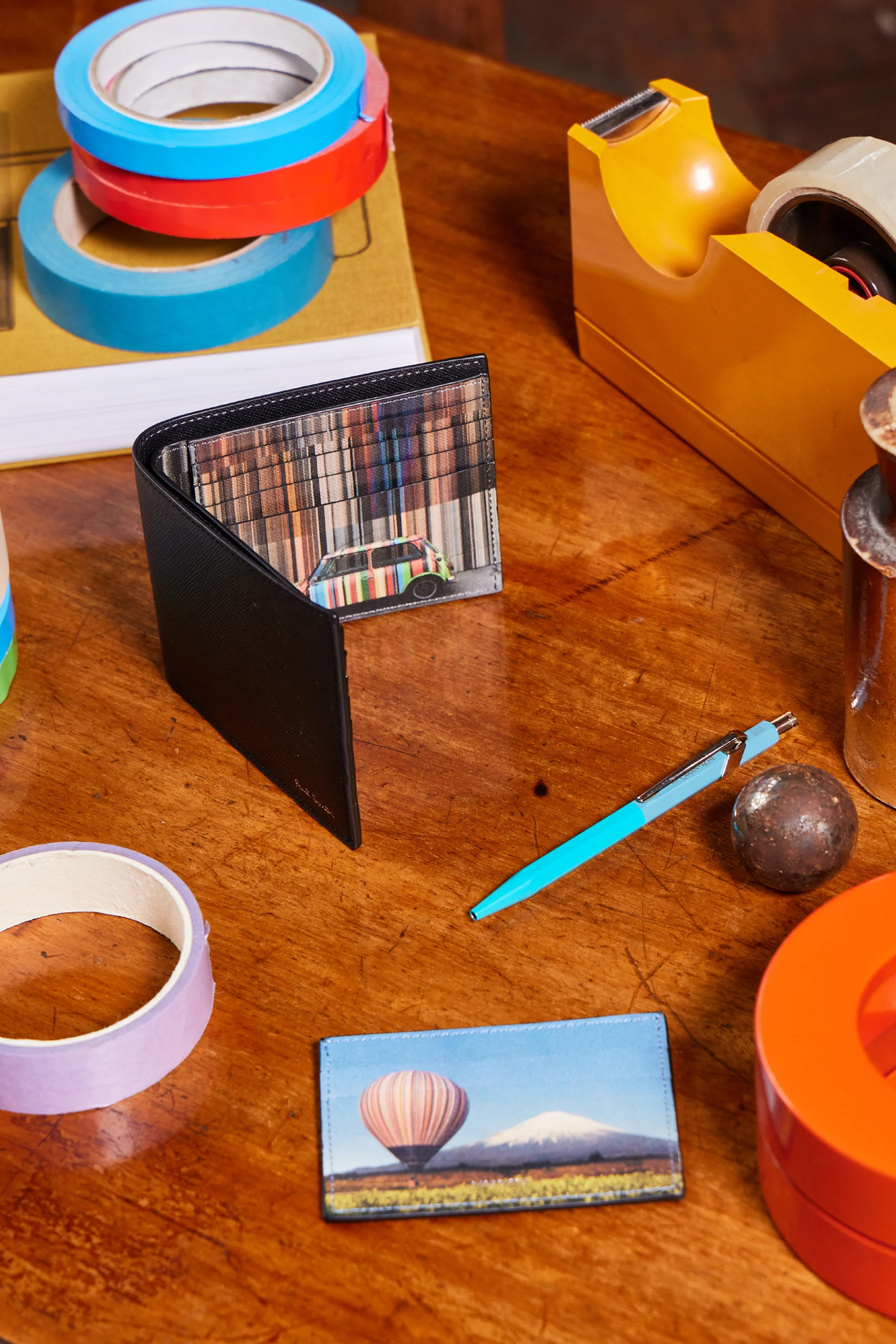 PAUL SMITH 'Signature Stripe Balloon Mount Fuji' Print Leather Card Holder