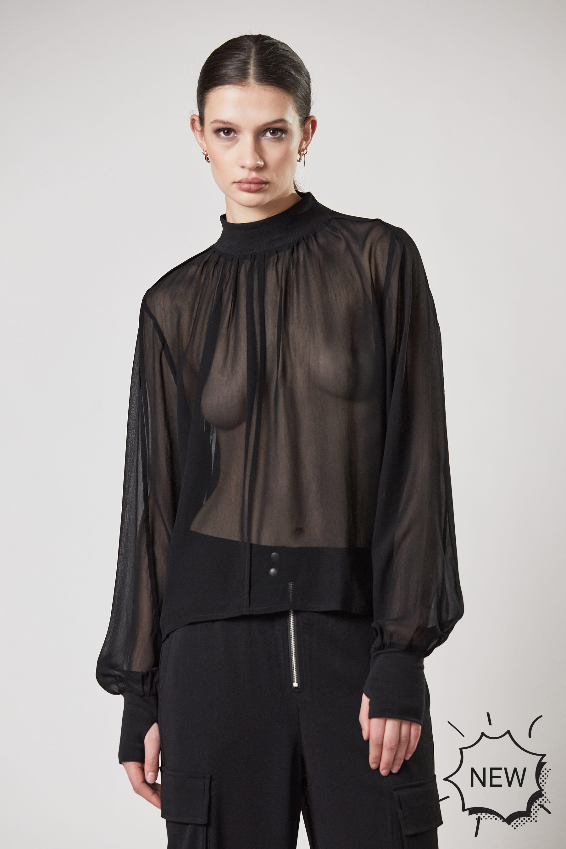 THOM KROM Transparent Rayon Turtleneck Blouse