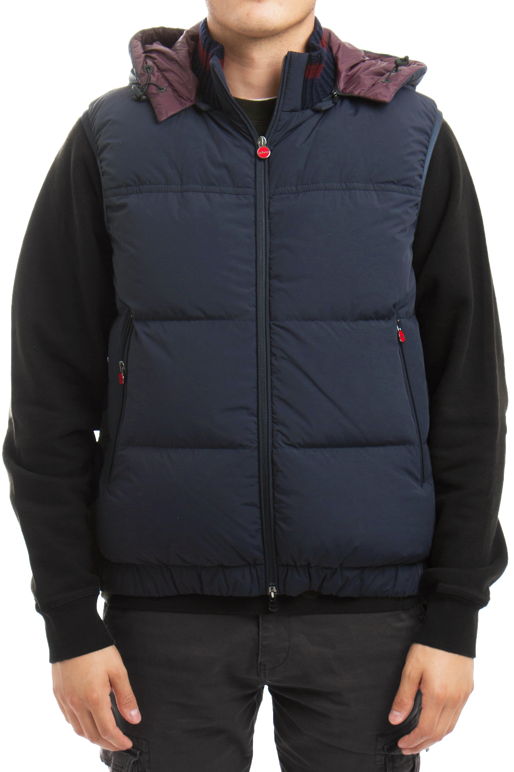 KITON Hooded Down Vest with Contrast Collar