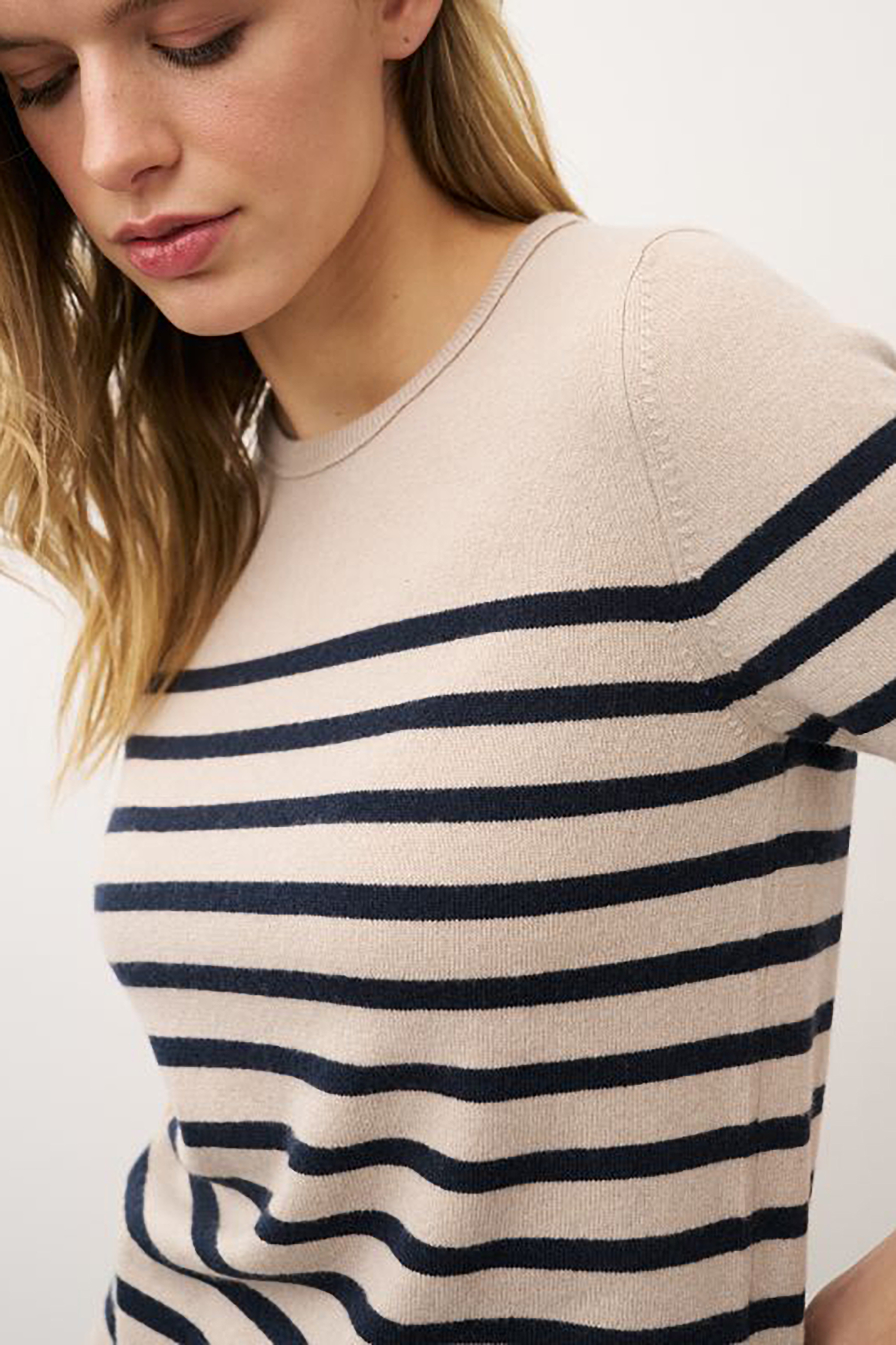 0039 ITALY Regular Fit Striped Cashmere-Wool Blend Short Sleeve Sweater Isola Stripe