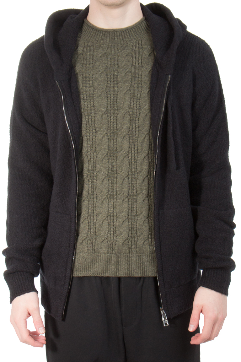 ROBERTO COLLINA Hooded Cardigan with Patch Pockets