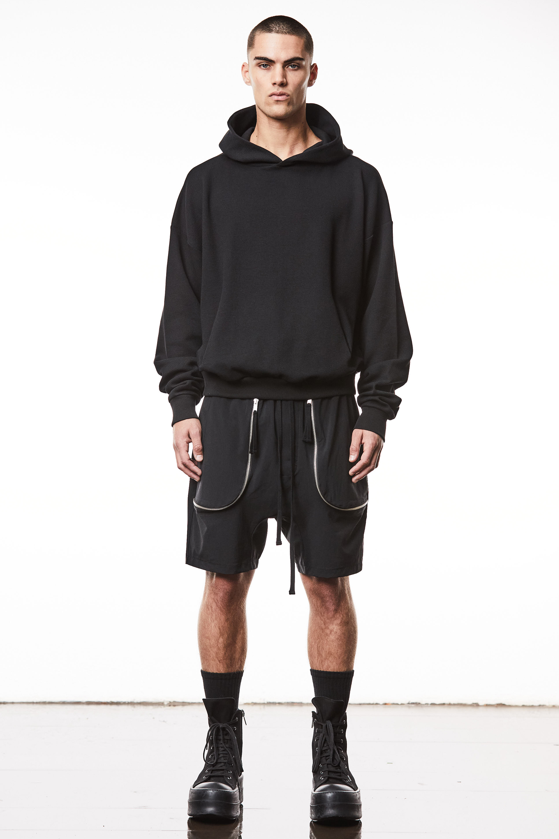 THOM KROM Oversized Cropped Matmix Cotton Jersey Hoodie