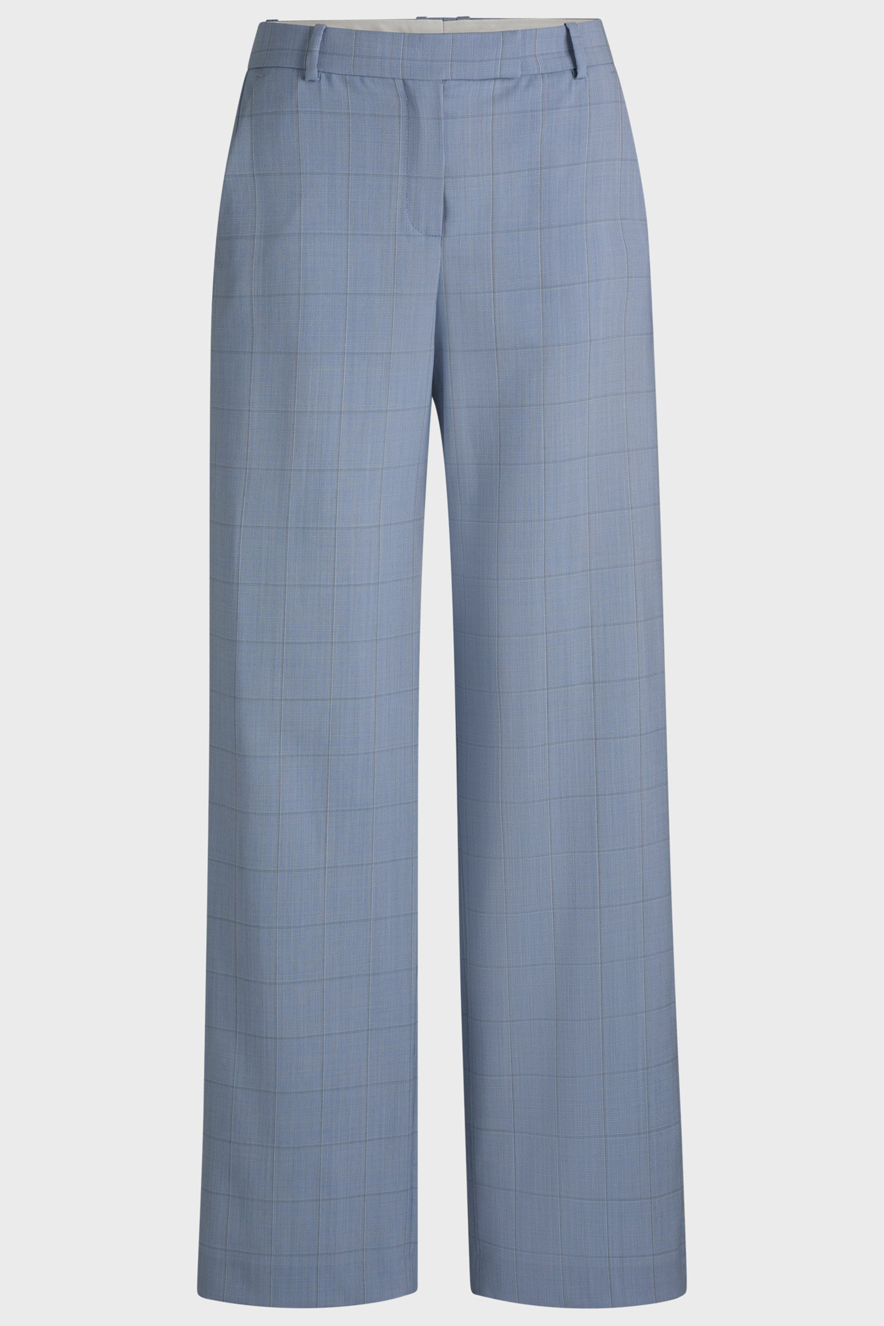 BOSS Straight Leg Checked Virgin Wool Pants Tilda