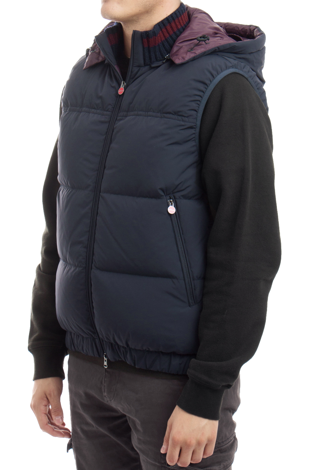 KITON Hooded Down Vest with Contrast Collar