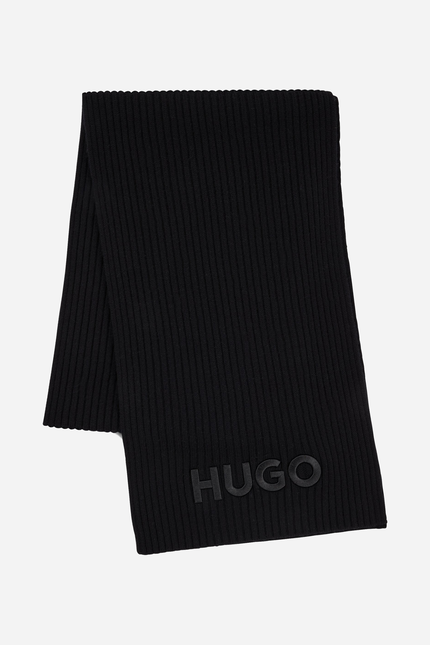 HUGO Embroidered Ribbed Virgin Wool Scarf Zunio