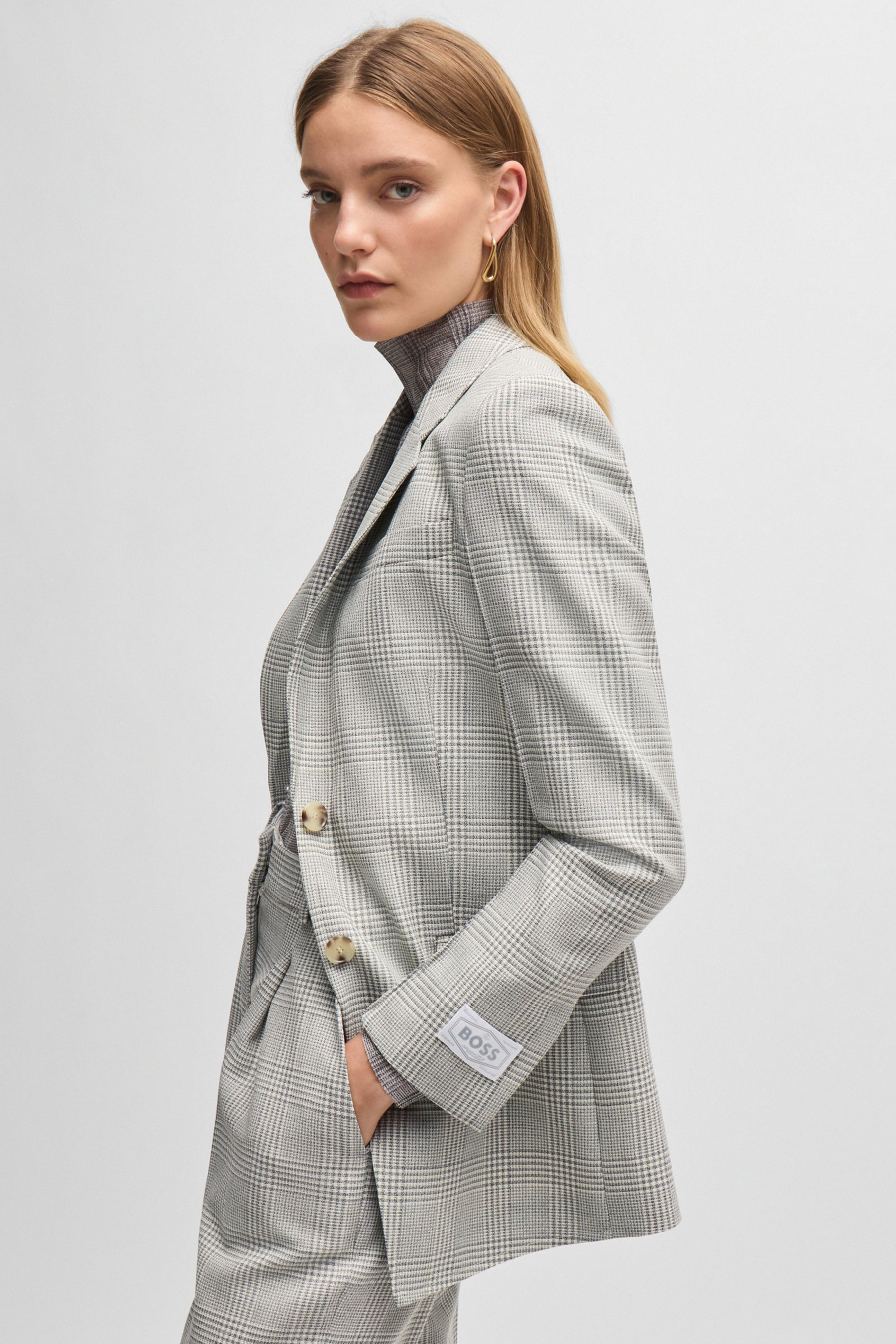 BOSS Checked Virgin Wool Crepe Blazer Jacketa