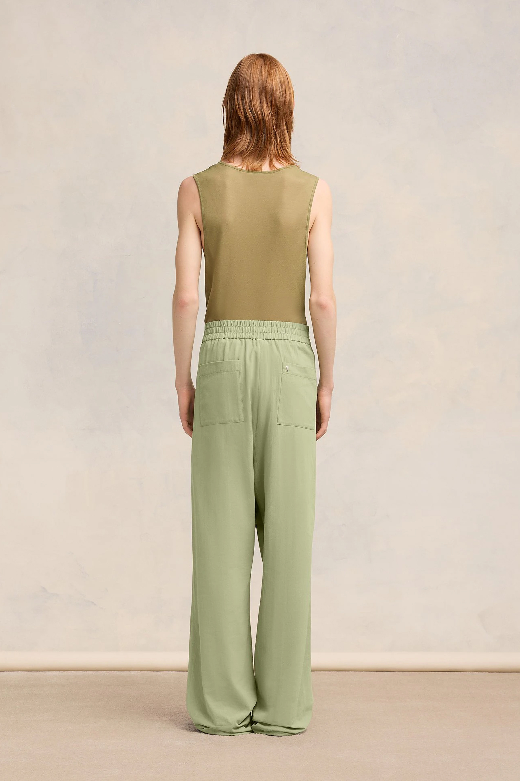 AMI PARIS Wide Leg Cotton Crepe Pants