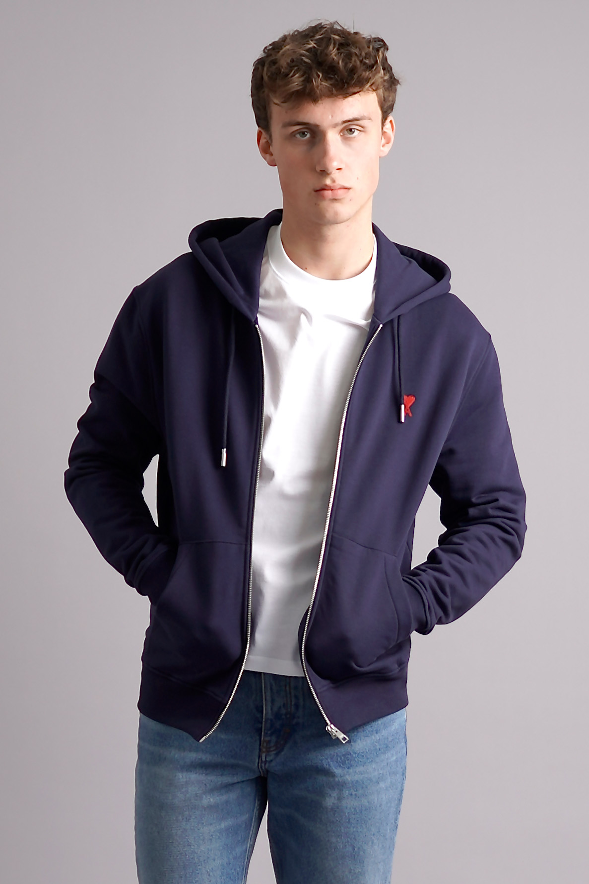 AMI PARIS Classic Fit Ami De Coeur Organic Cotton Zip-Up Hoodie