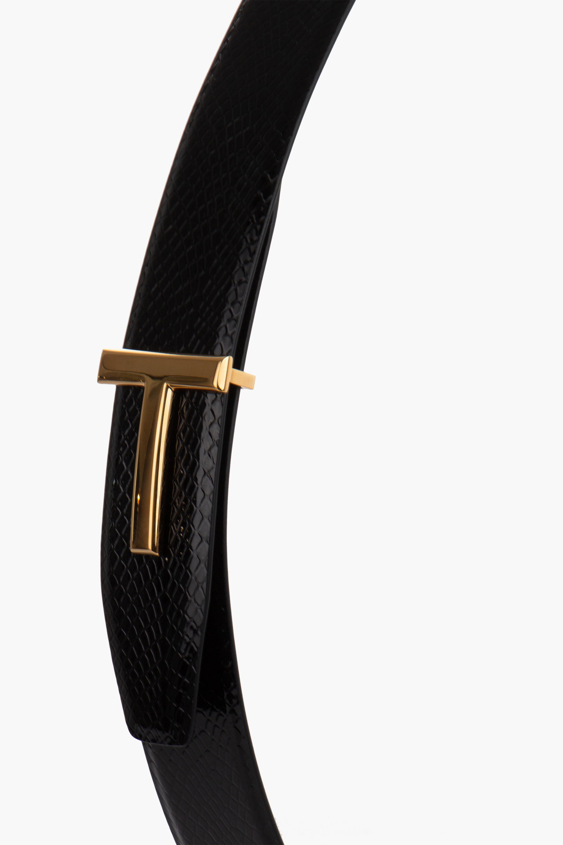 TOM FORD Snakeskin Embossed Leather T Icon Belt