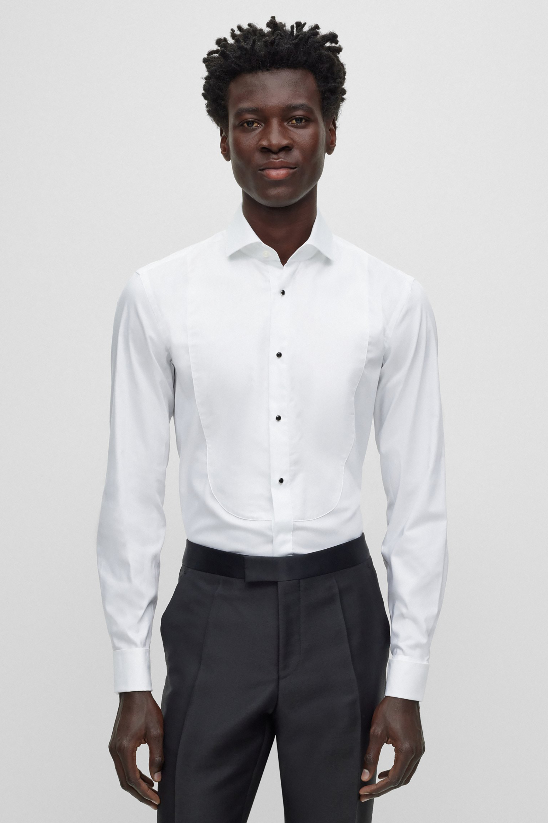 BOSS Slim Fit Cotton Poplin Tuxedo Shirt Hank