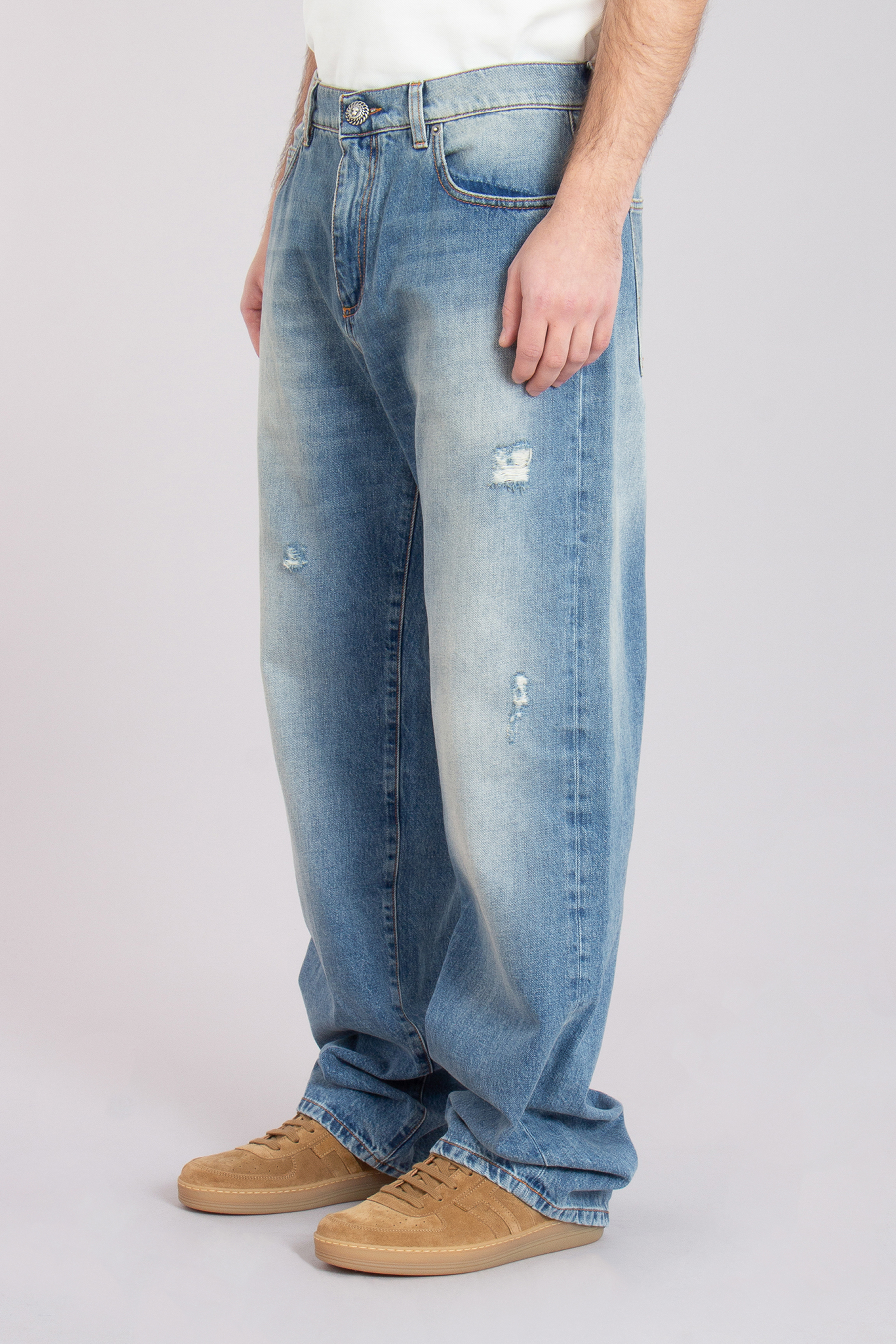 BALMAIN Loose Fit Cotton Denim Jeans