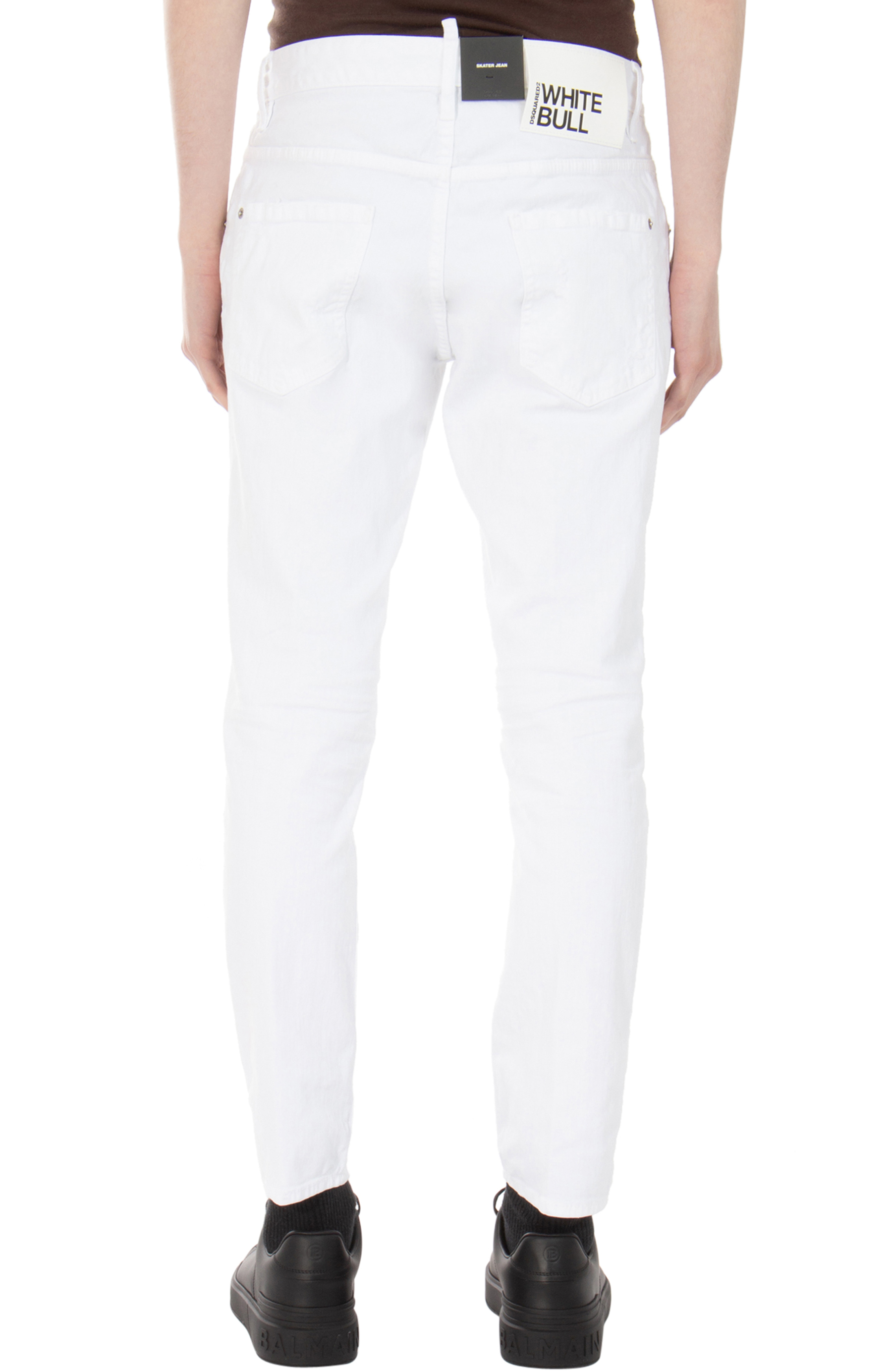 DSQUARED2 White Bull Cotton Stretch Denim Skater Jeans