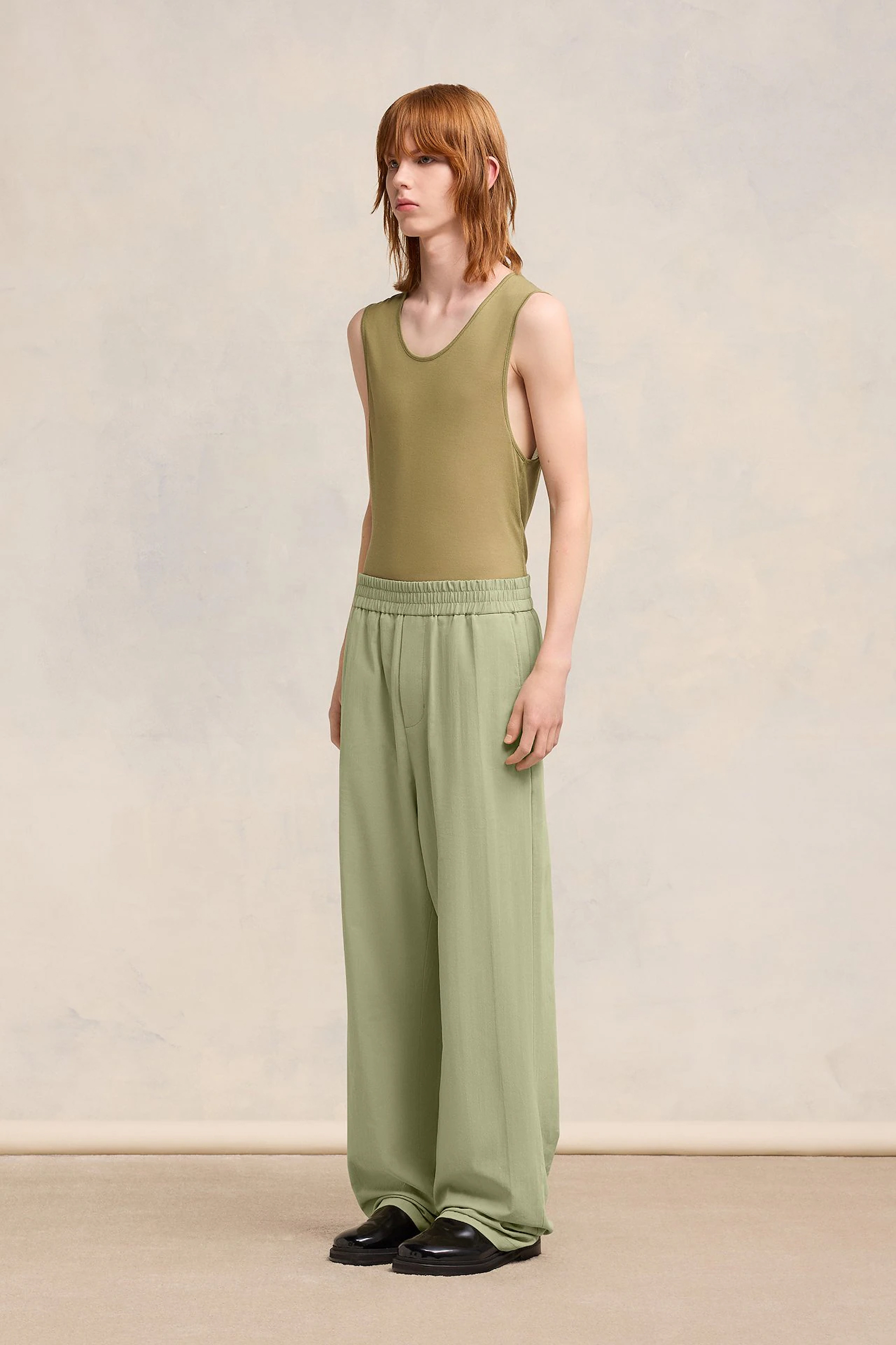 AMI PARIS Wide Leg Cotton Crepe Pants