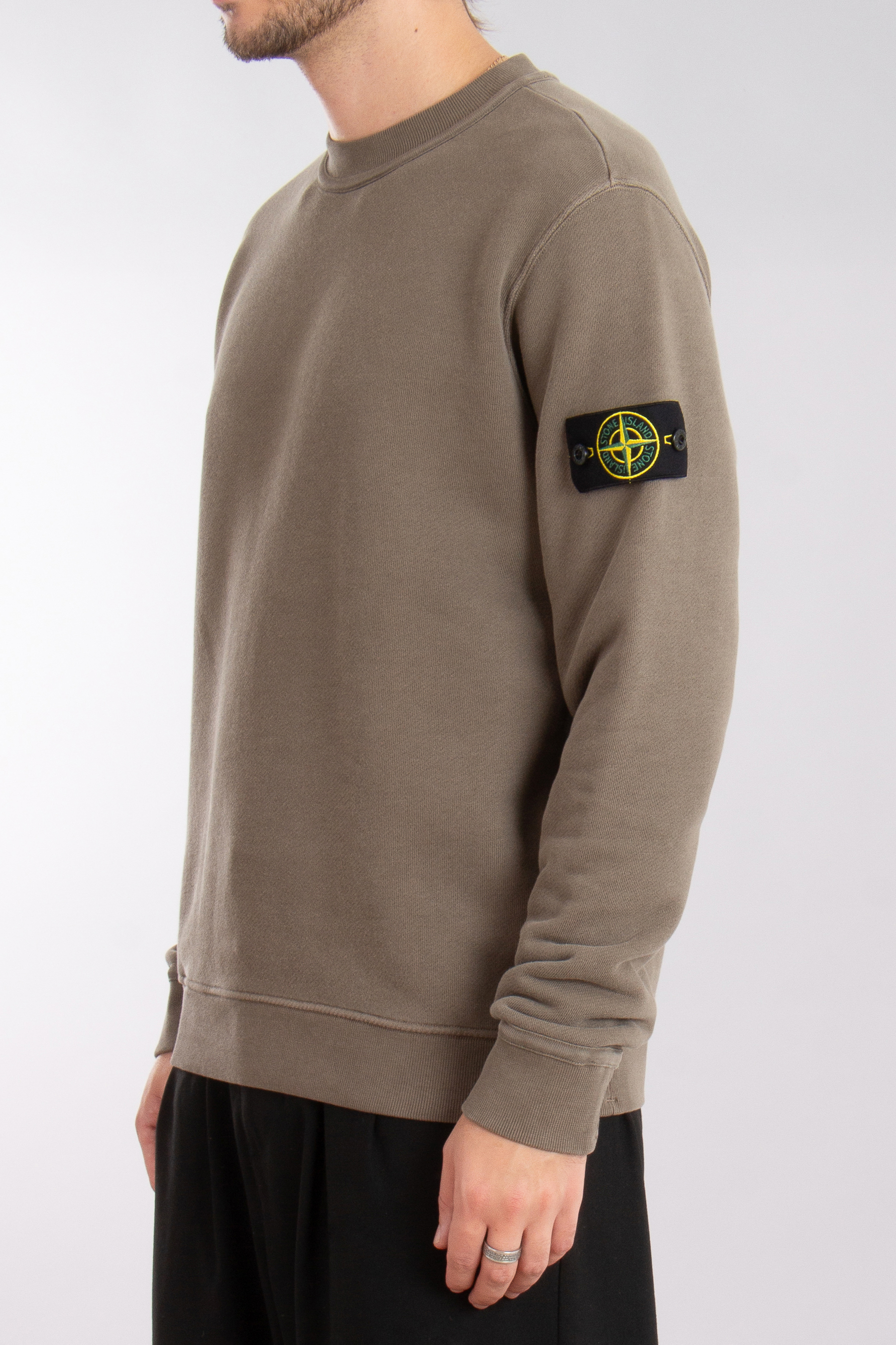 STONE ISLAND 'Old' Effect Organic Cotton Diagonal Fleece Sweatshirt