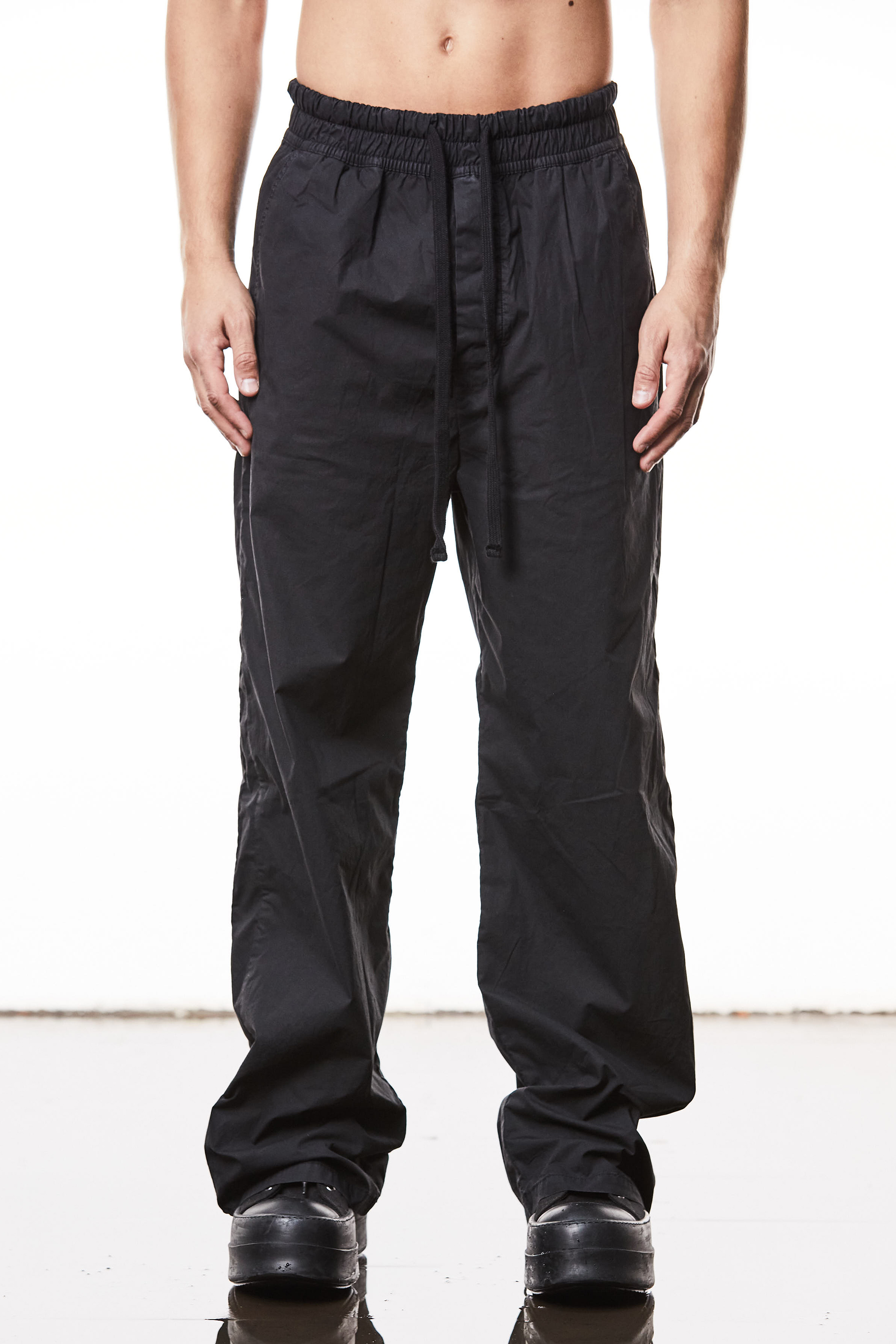 THOM KROM Wide Leg Washed Crashed Cotton Stretch Pants