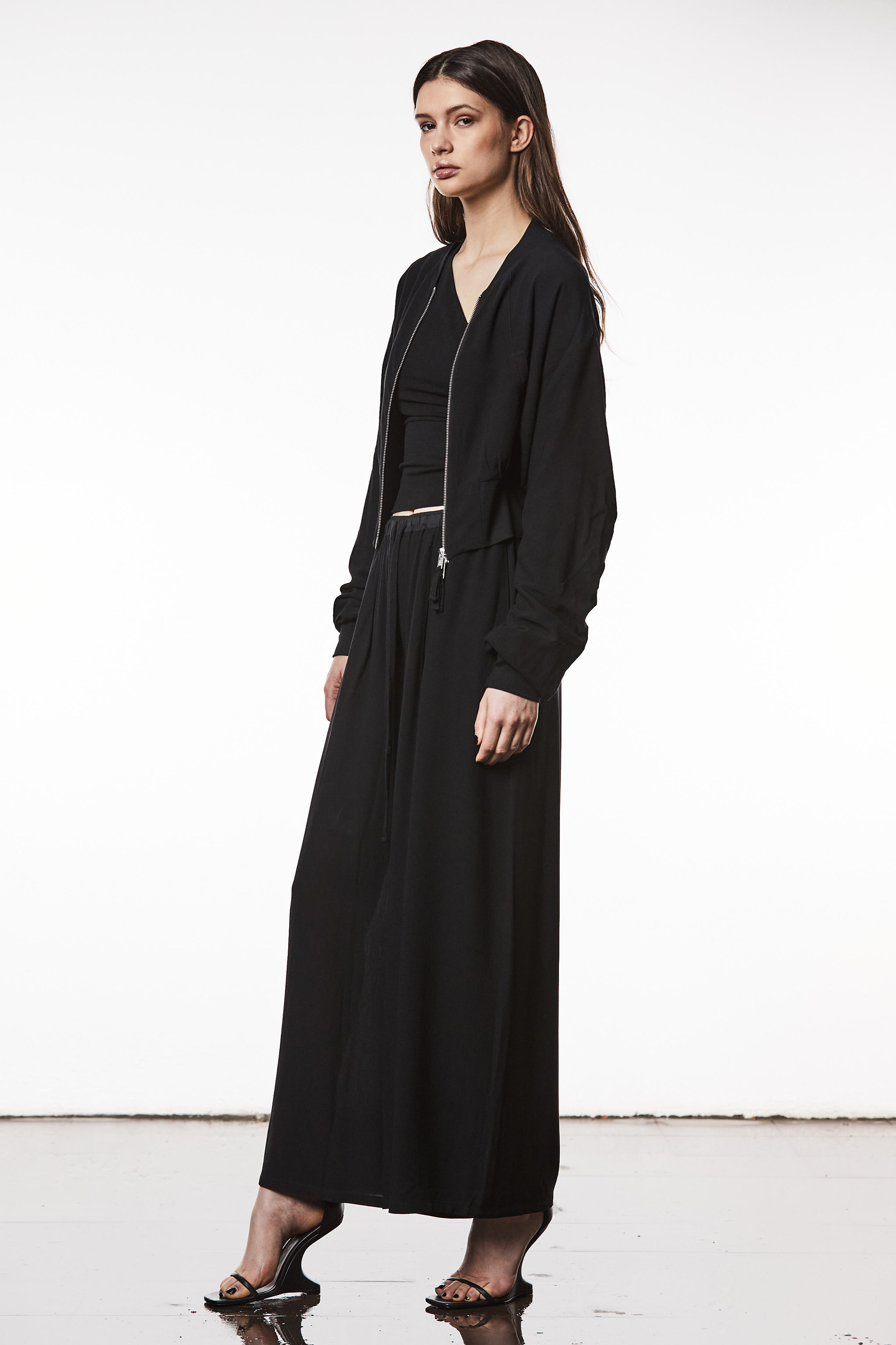 THOM KROM Cropped Viscose Crepe Bomber Jacket