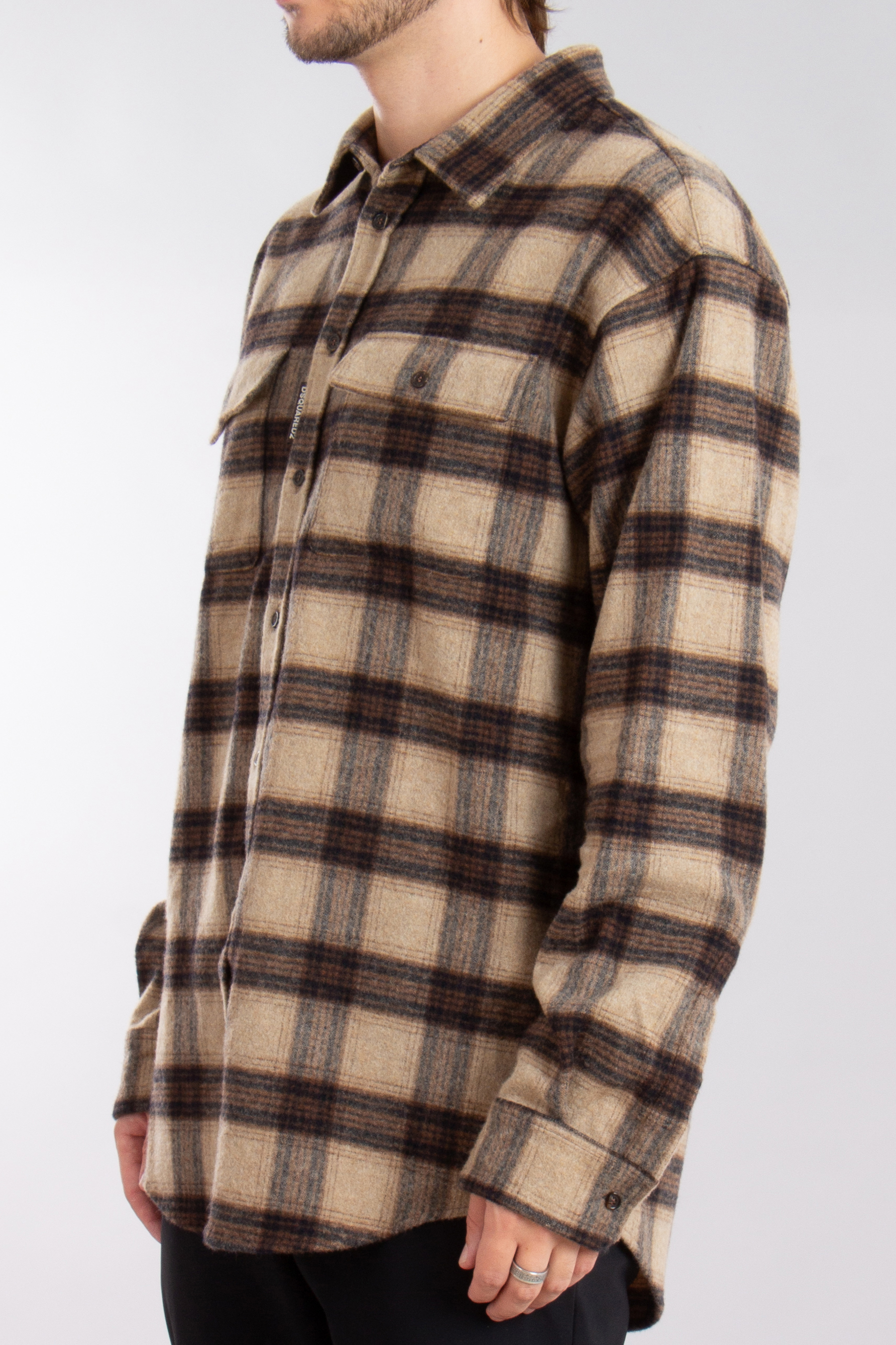 DSQUARED2 Checked Wool Blend Canadian Dropped Shoulder Shirt