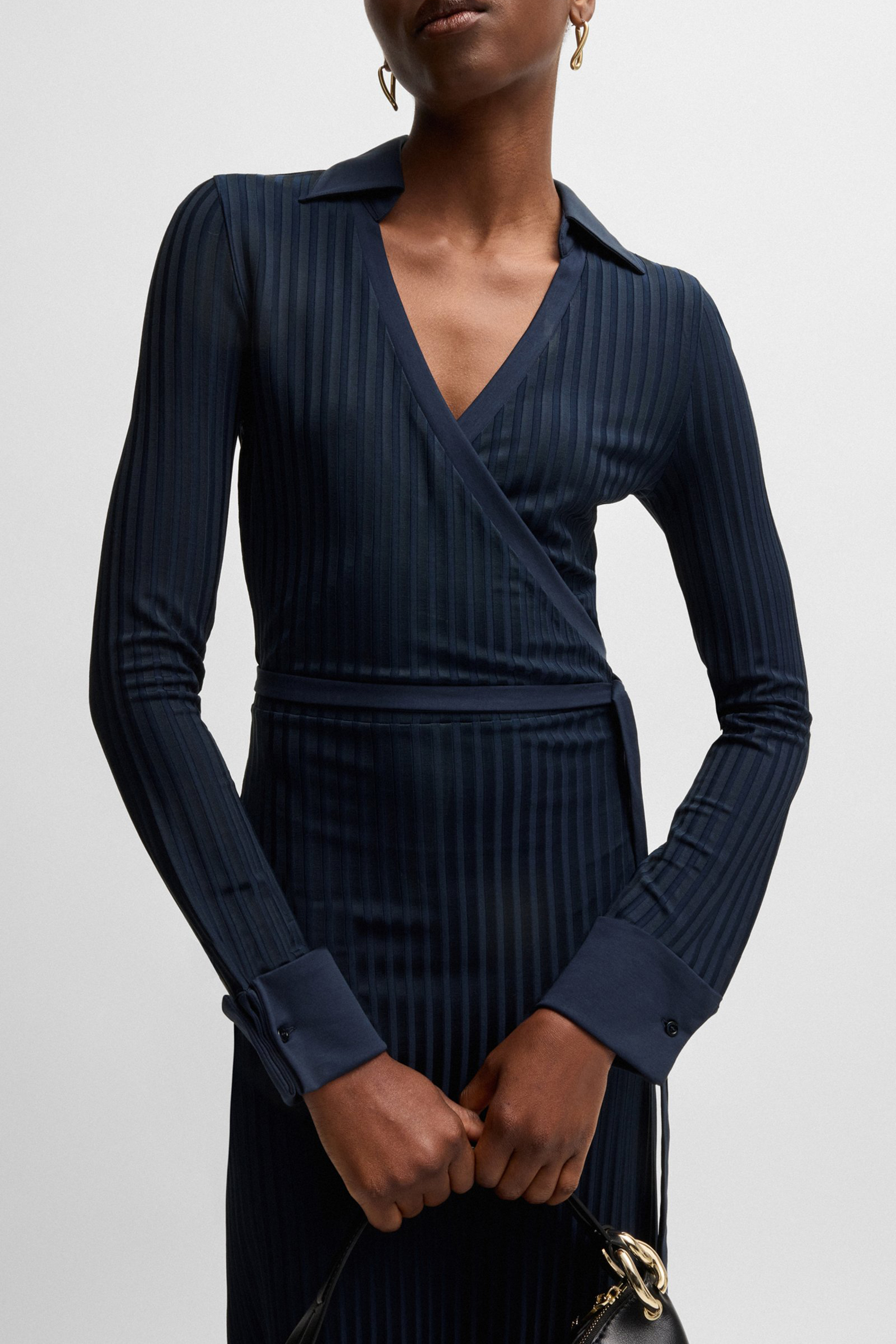 BOSS Lustrous Ribbed Stretch Jersey Wrap Dress Ellarie