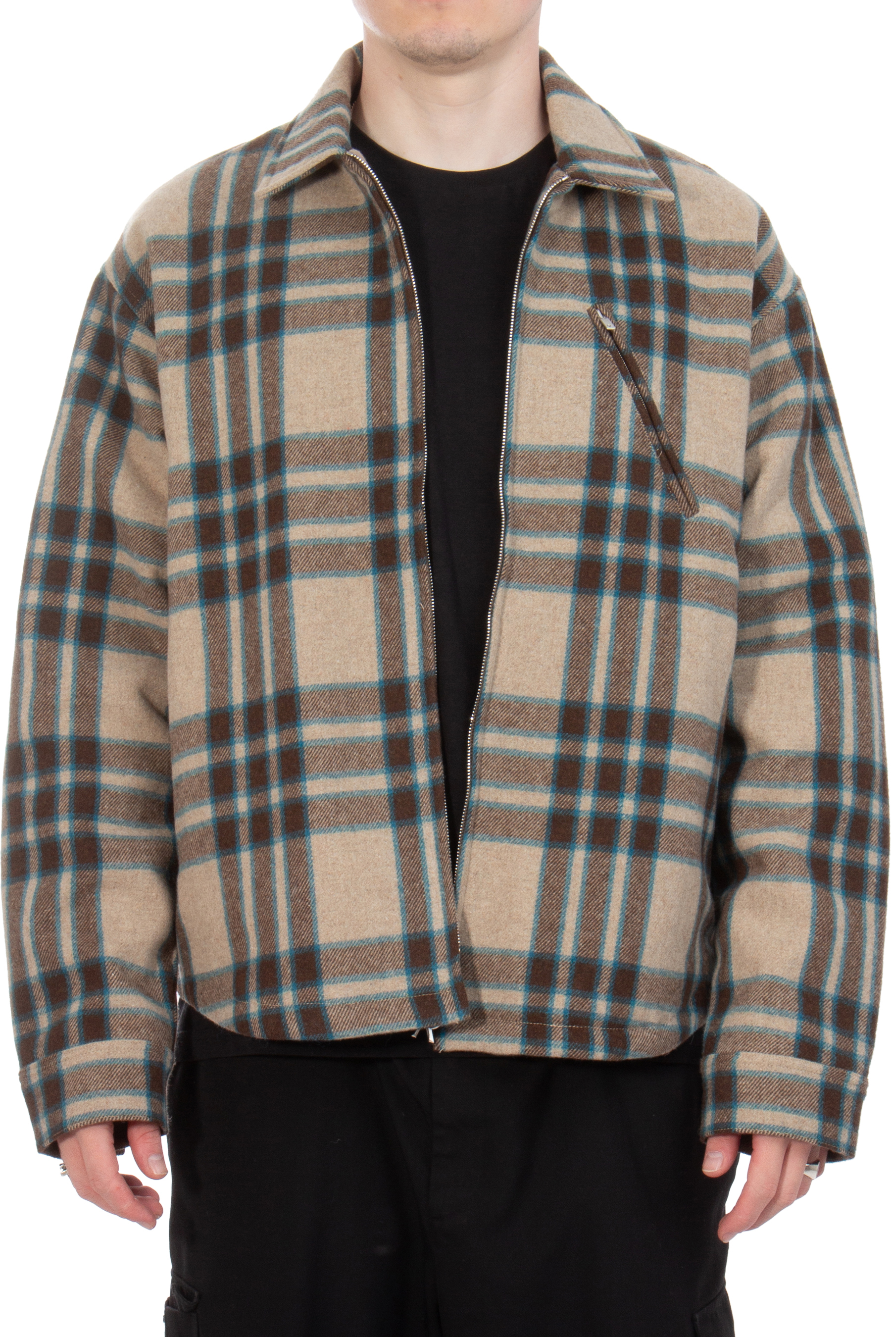 REPRESENT Checked Heavy Wool Blend Zip Overshirt