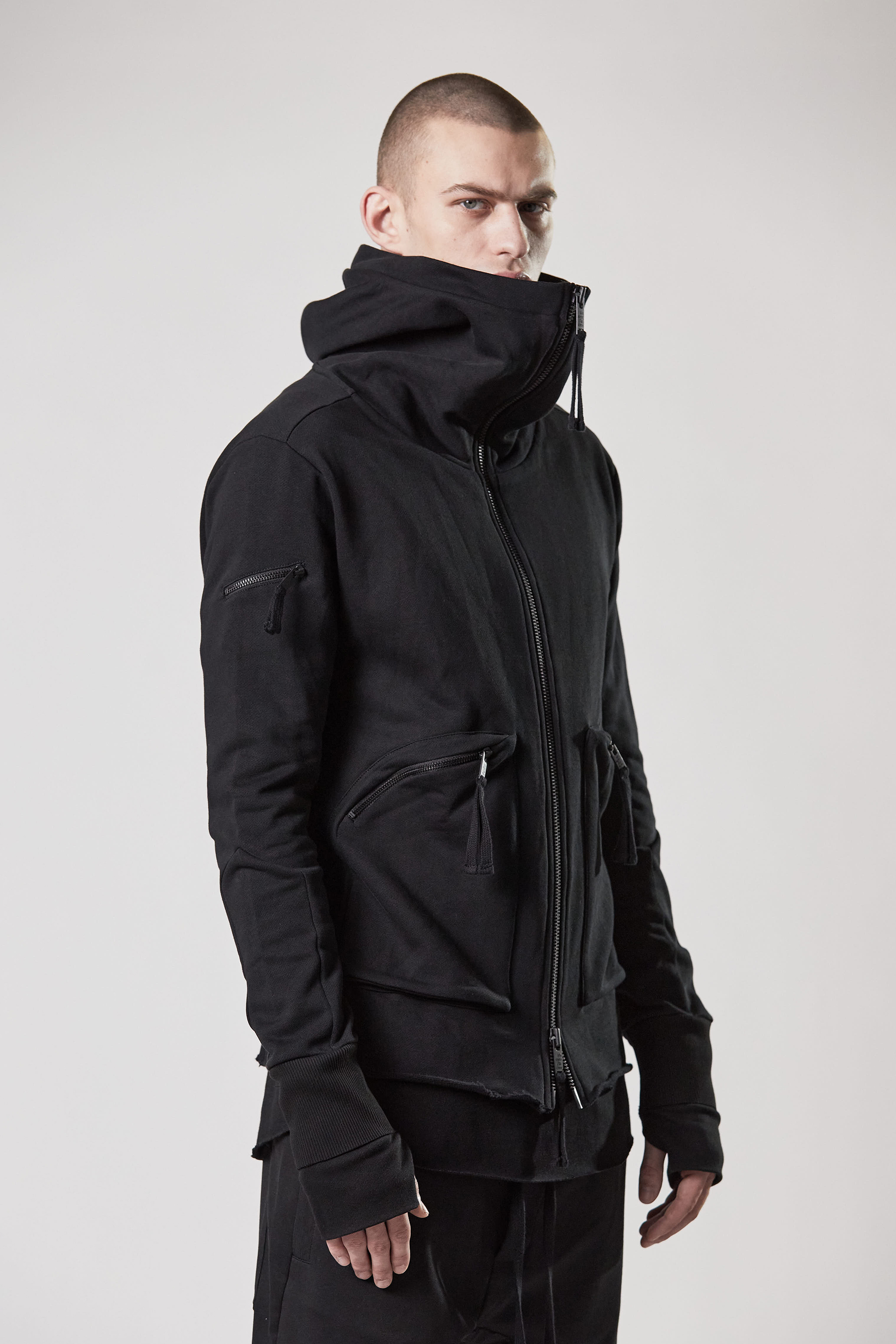 THOM KROM Hooded Cotton Jersey Zip Jacket