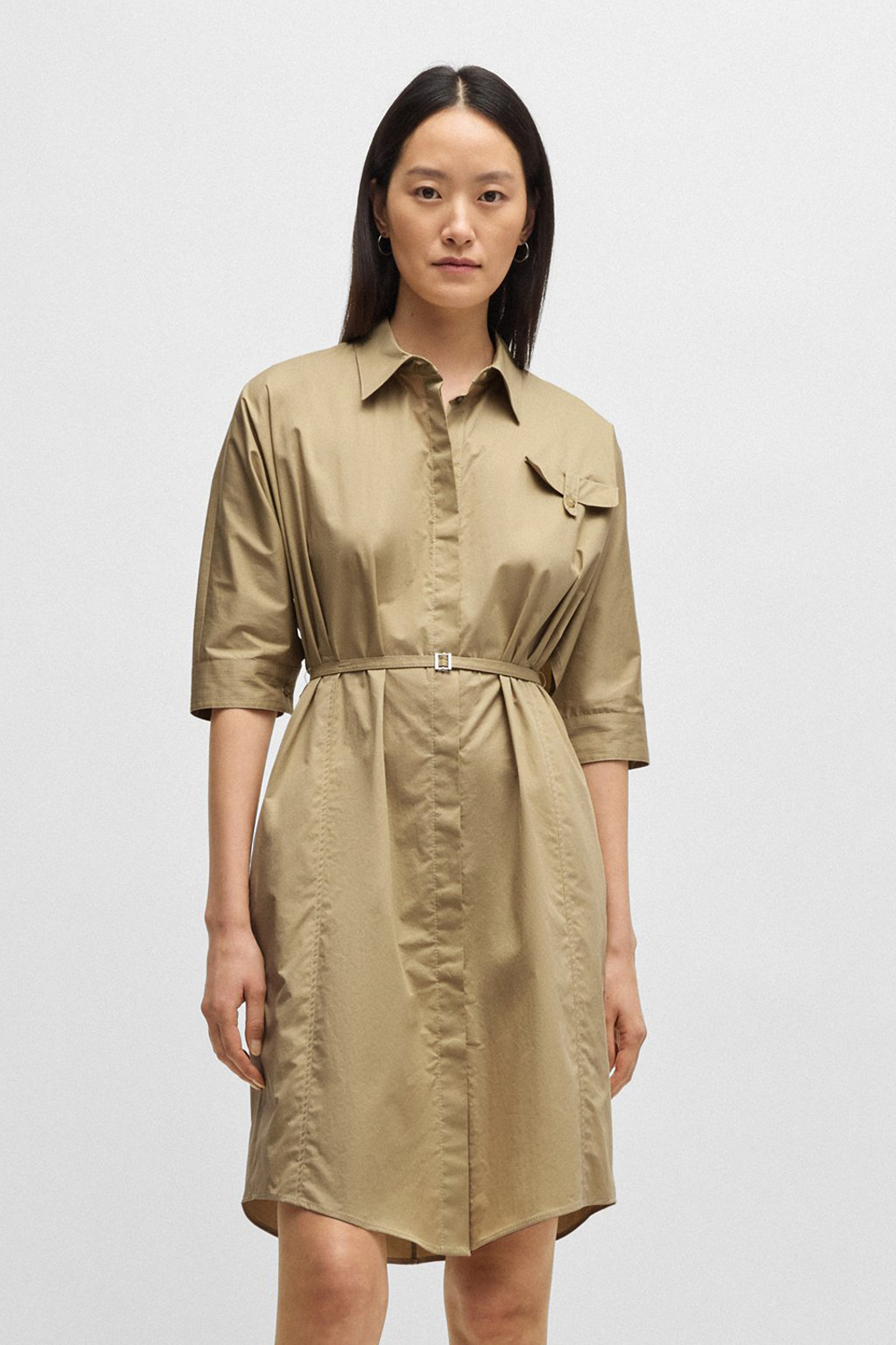 BOSS Relaxed Fit Stretch Cotton Shirt Dress Dirisia