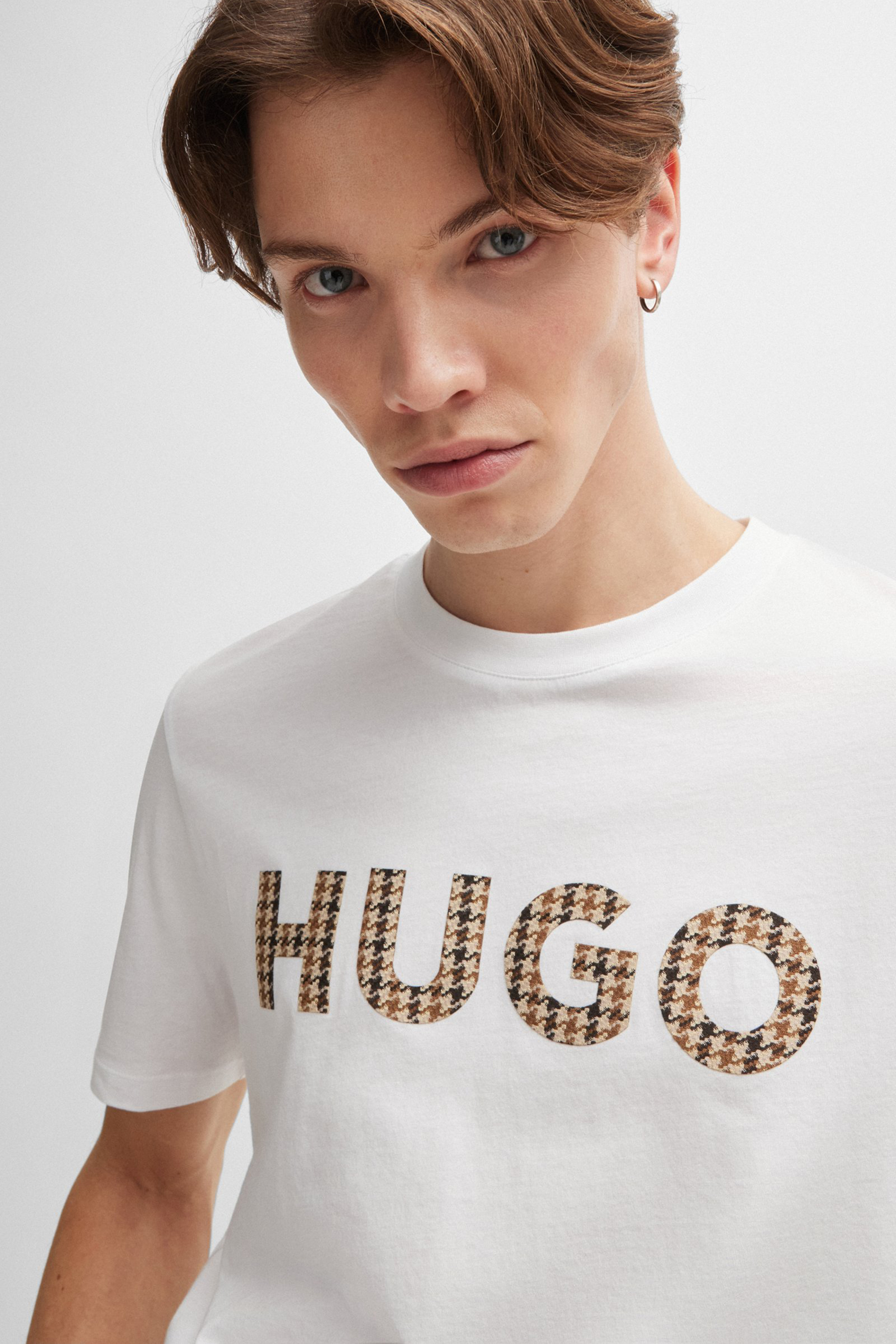 HUGO Houndstooth Logo Cotton Jersey T-Shirt Dulivio