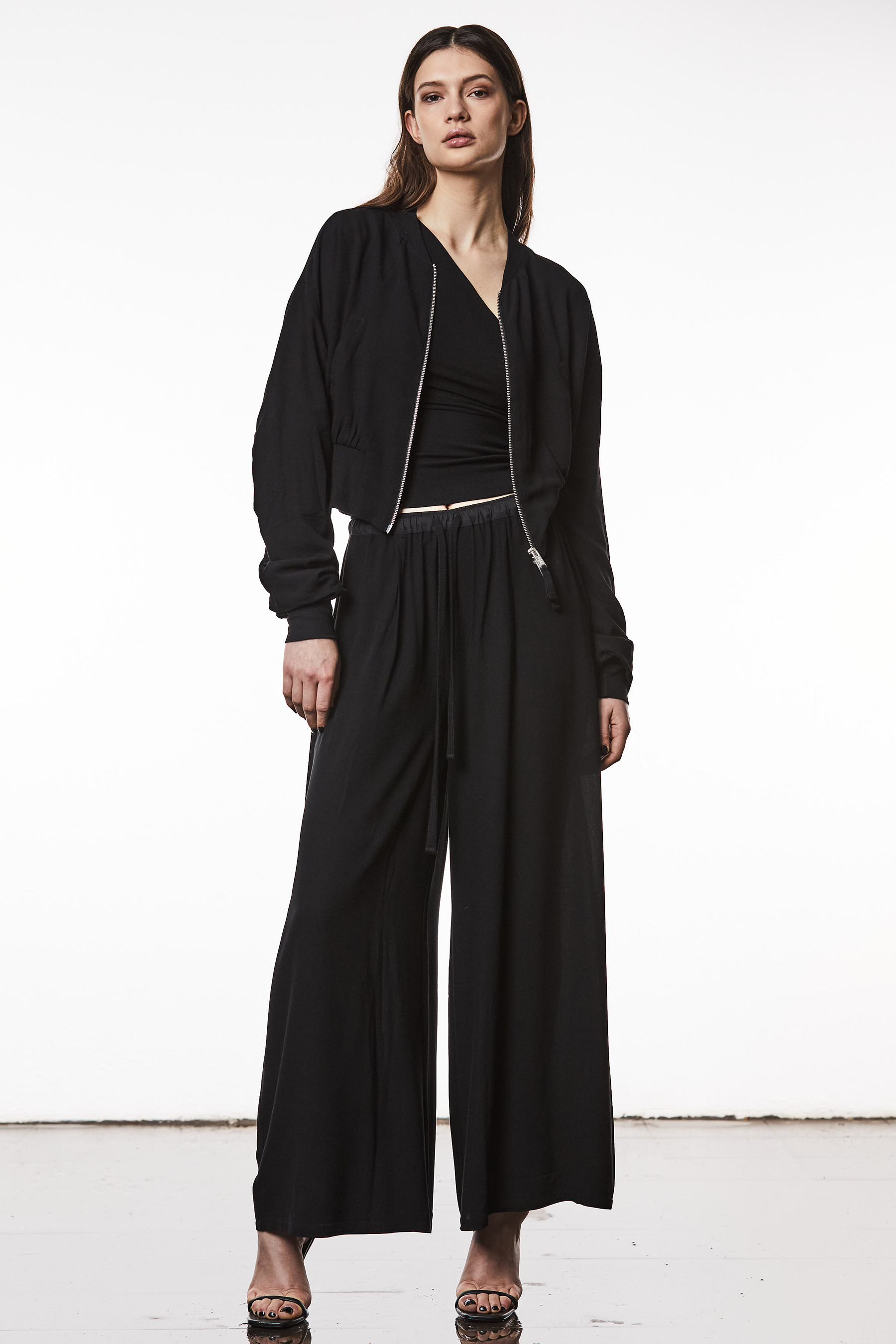 THOM KROM Cropped Viscose Crepe Bomber Jacket