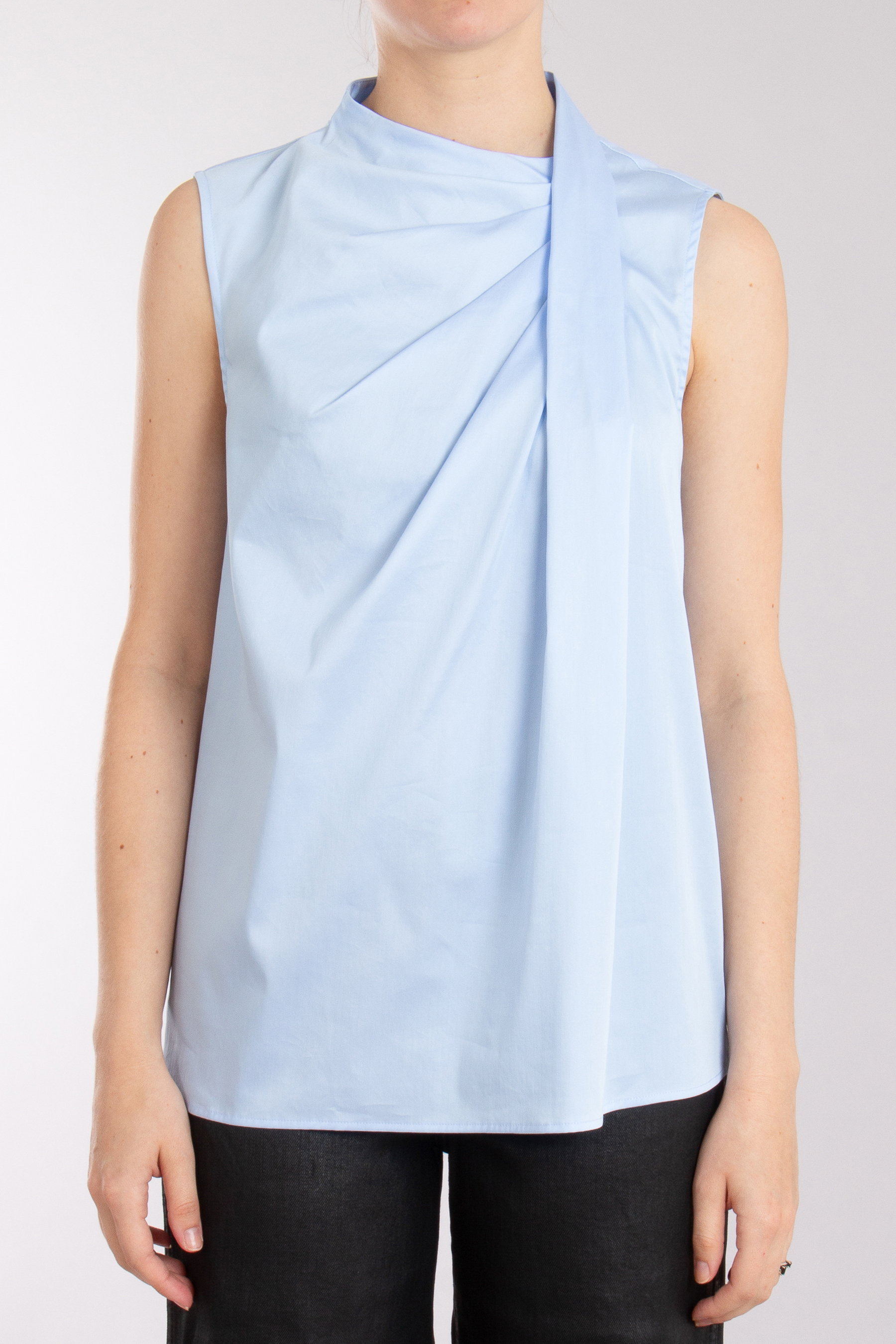 0039 ITALY Sleeveless Cotton-Nylon-Stretch Blouse Yoselin