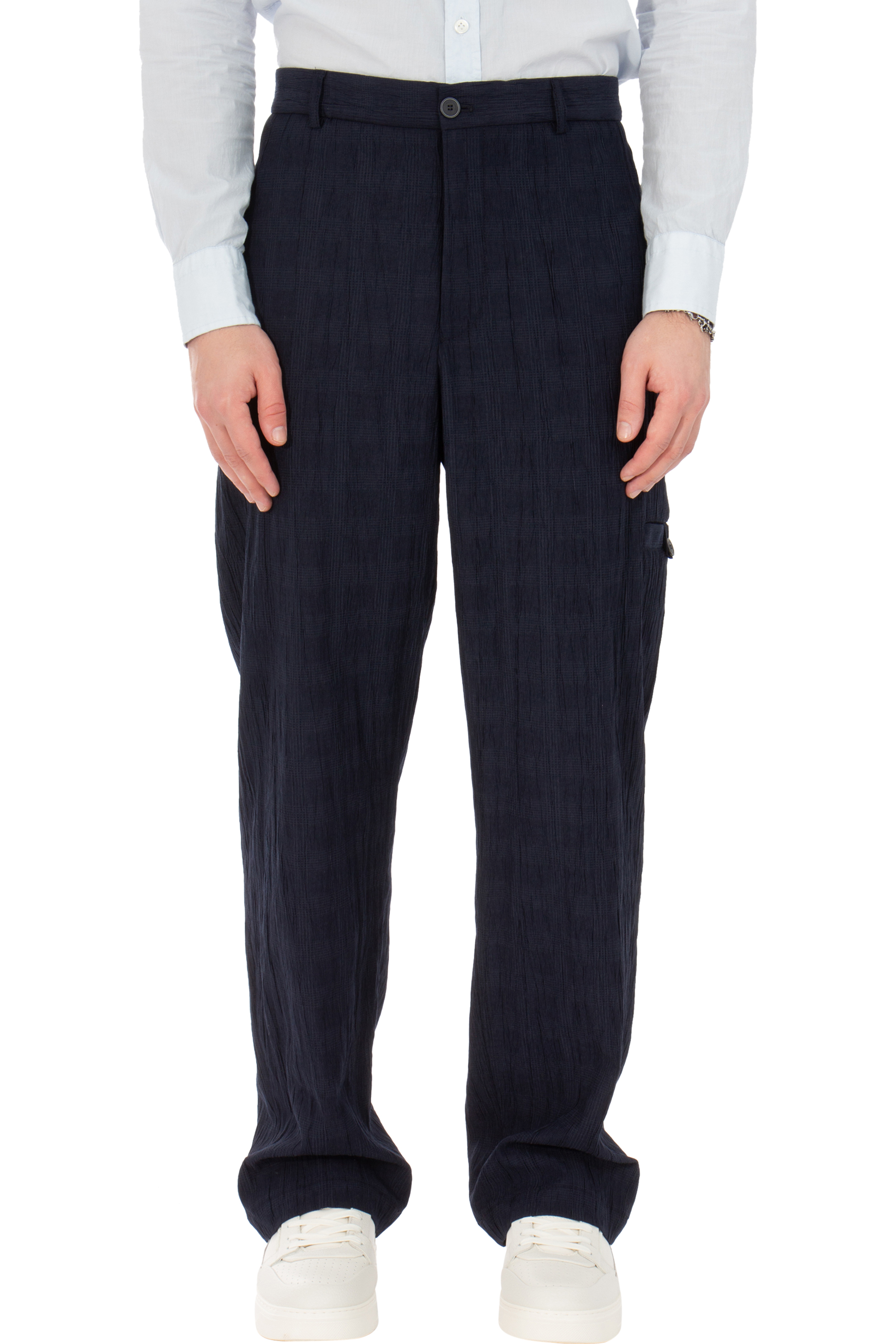 EMPORIO ARMANI Prince-Of-Wales Seersucker-Lyocell Blend Pants