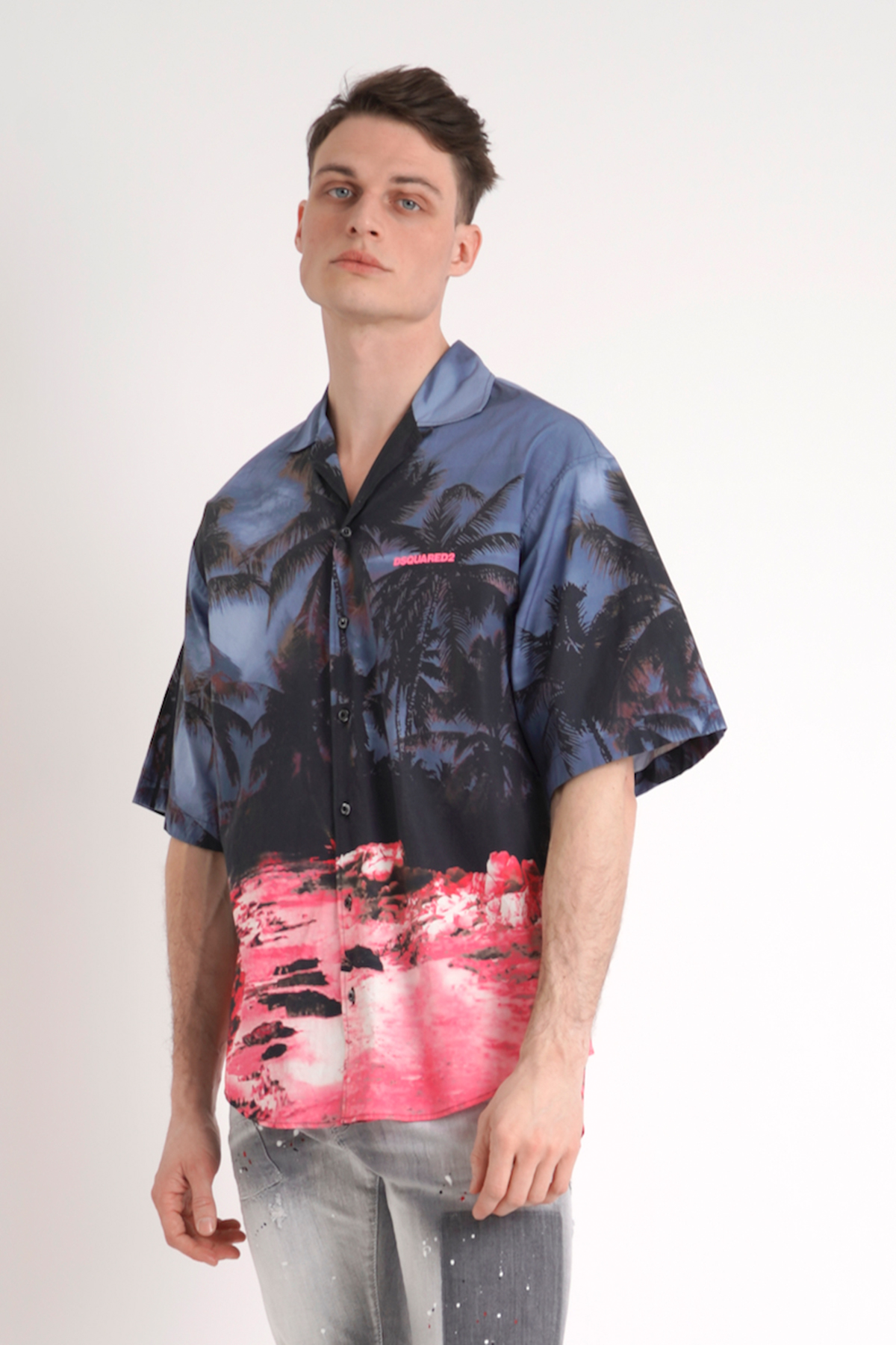 DSQUARED2 Sunrise Print Cotton Bowling Shirt 