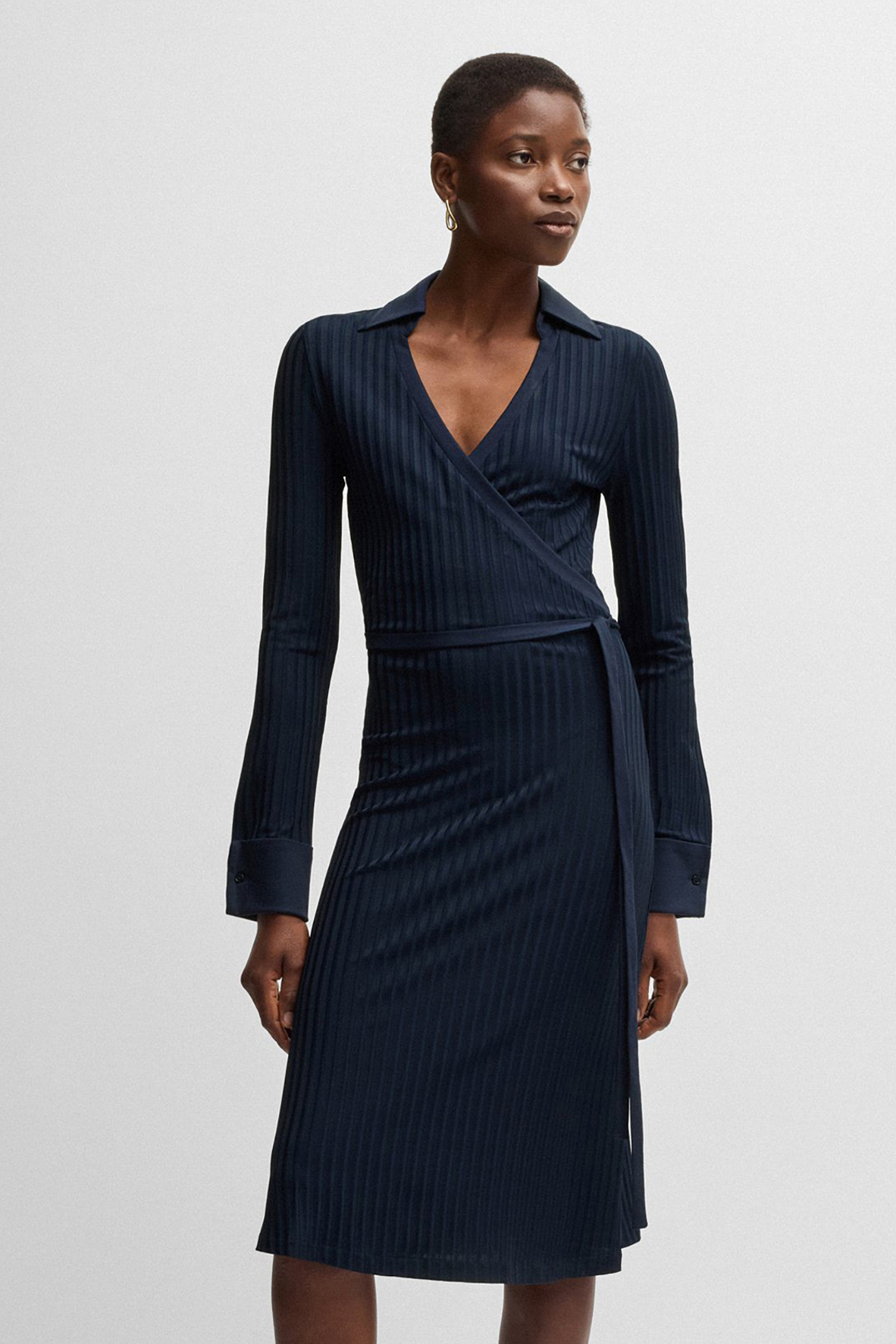 BOSS Lustrous Ribbed Stretch Jersey Wrap Dress Ellarie