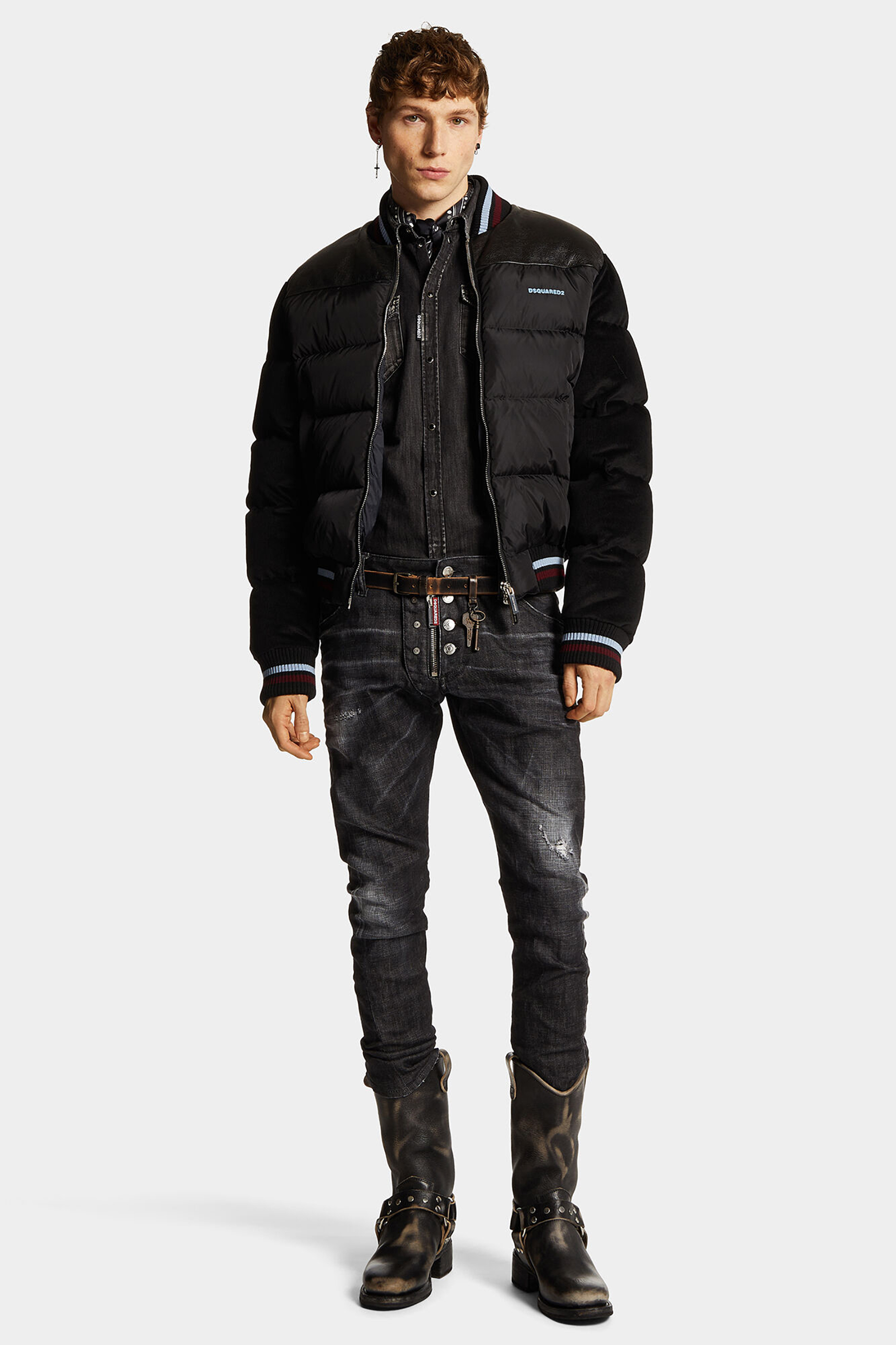 Mixed Material Puffer Bomber Jacket