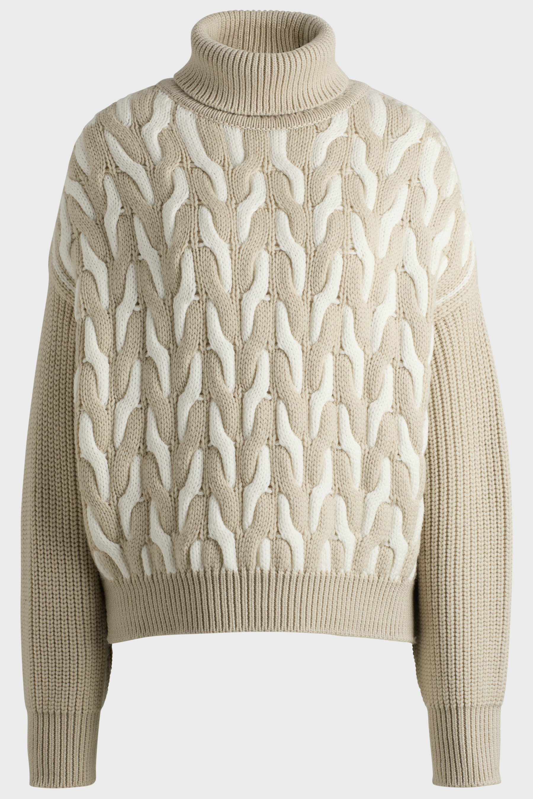 BOSS Two-Coloured Virgin Wool Cable Knit Sweater Ferdolia 