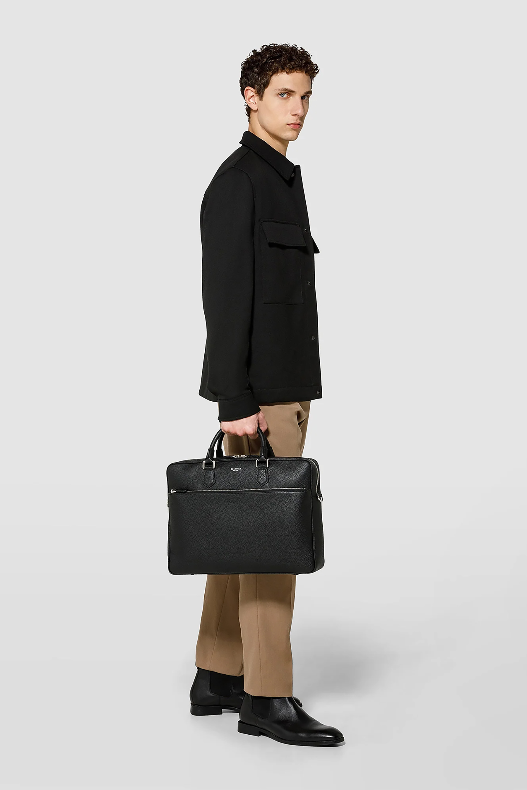 SERAPIAN Slim Cashmere Leather Briefcase