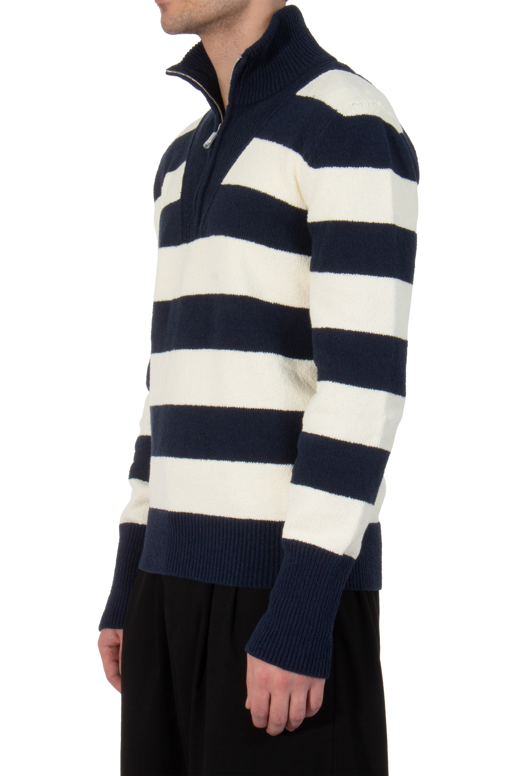 DOLCE & GABBANA Striped Cotton Nylon Blend Half Zip Sweater