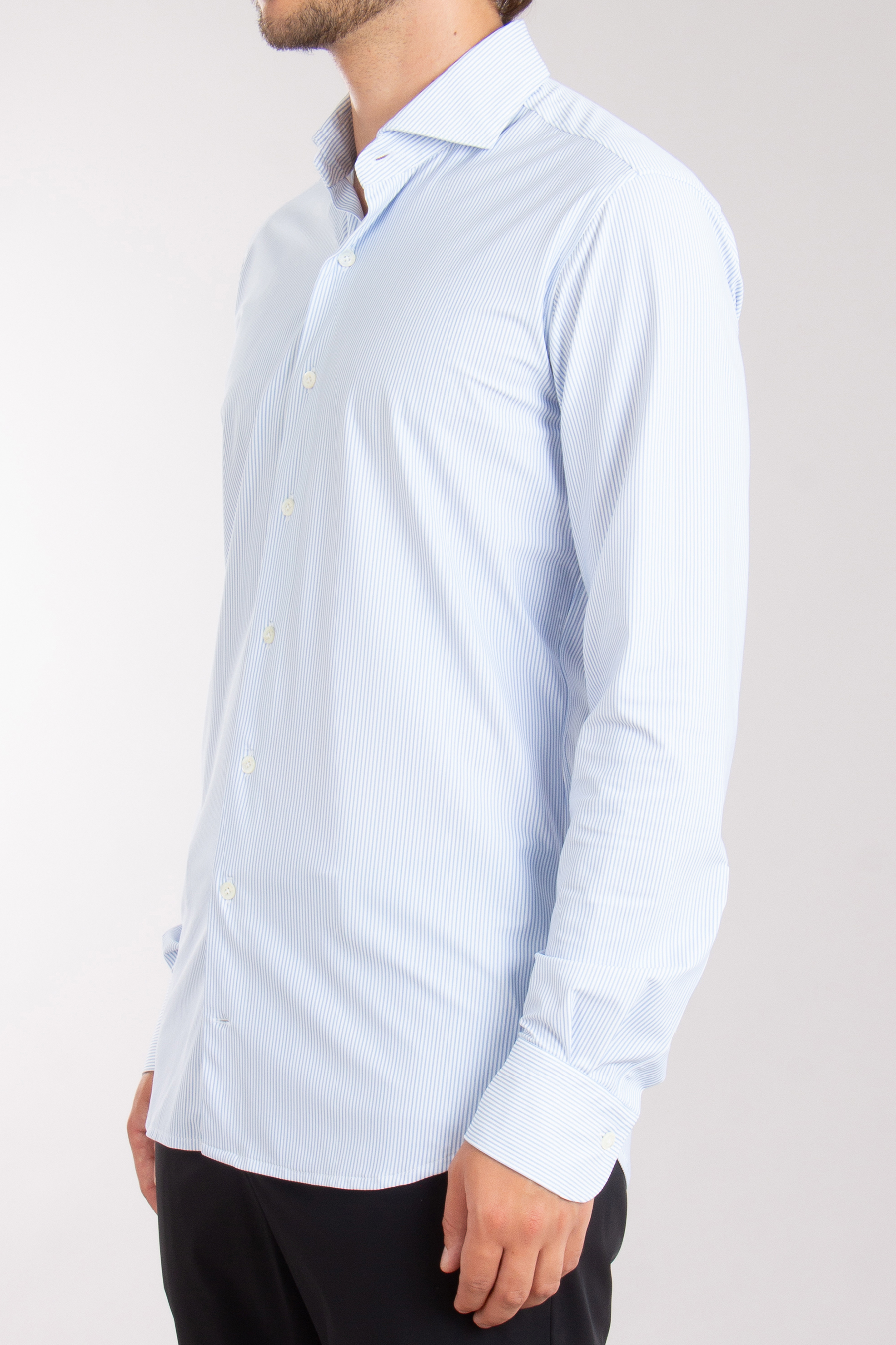 DU4 Slim Fit Striped Nylon Stretch Shirt Jasin