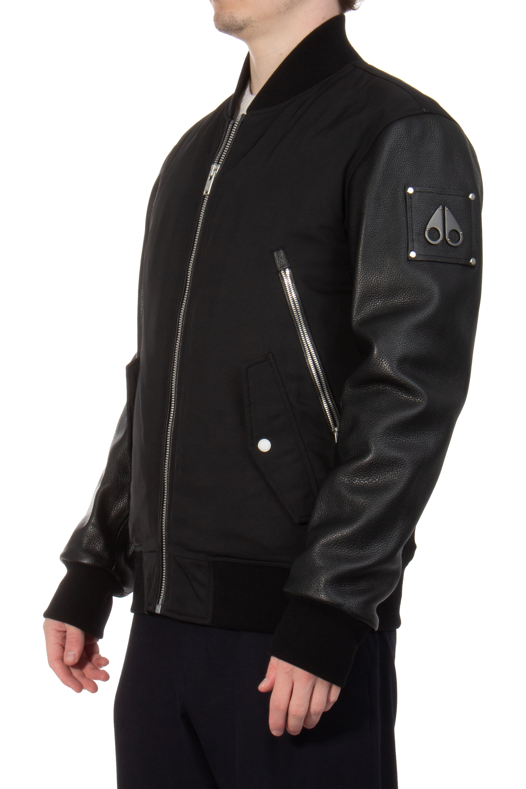 MOOSE KNUCKLES Leather Sleeved Bomber Jacket Montclair