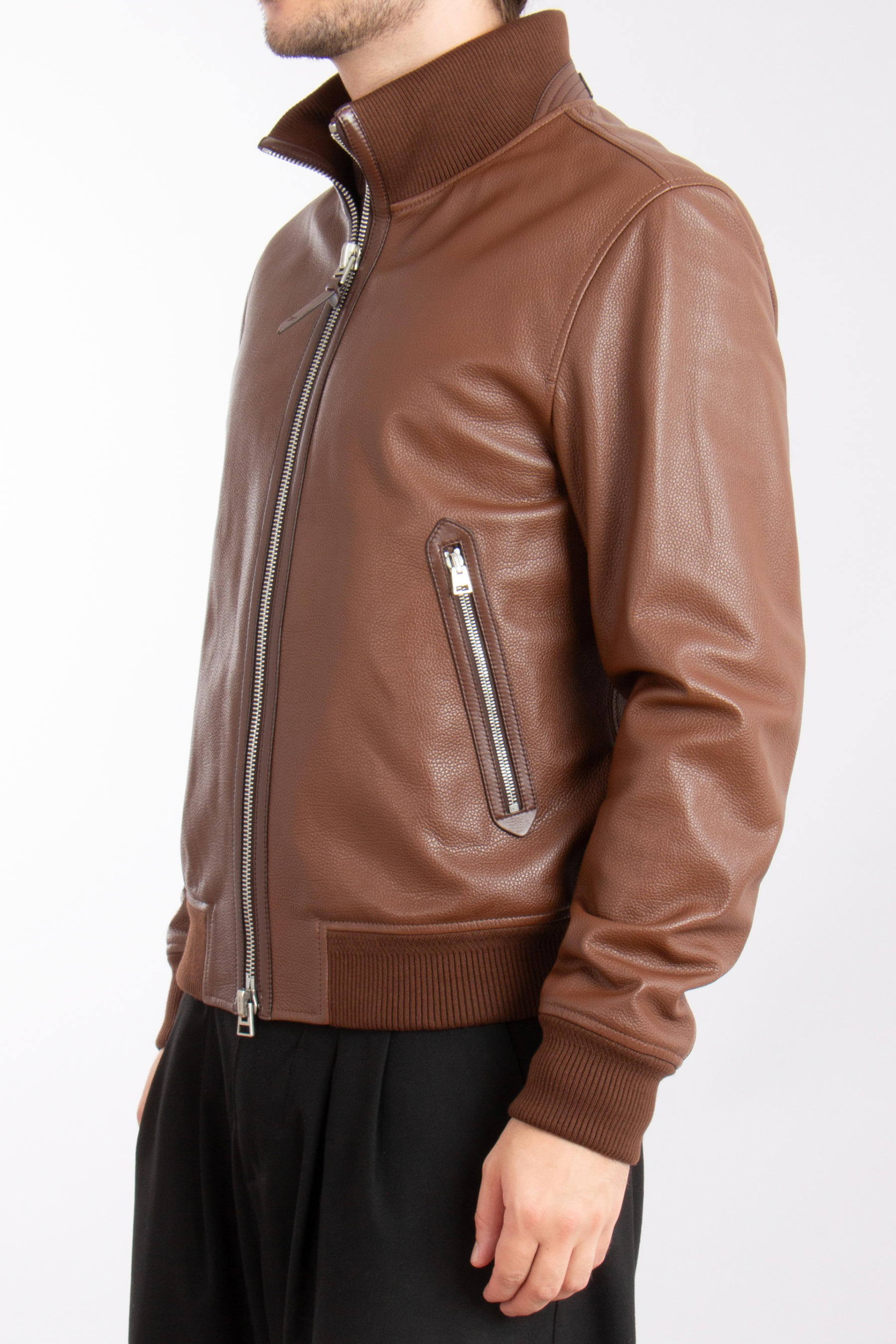 TOM FORD Grained Lamb Leather Track Bomber Jacket