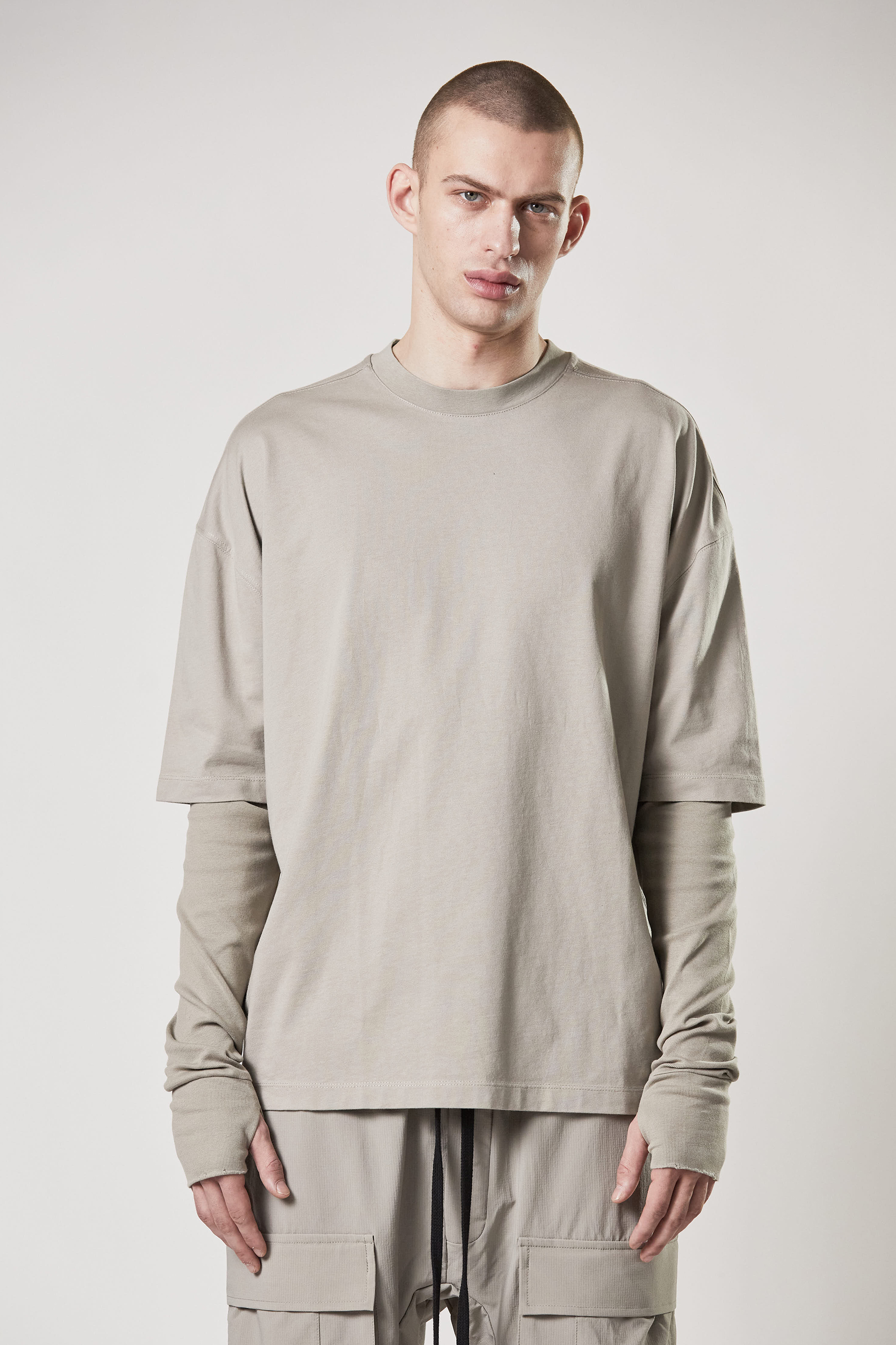 THOM KROM Printed Cotton Layered Long Sleeve T-Shirt