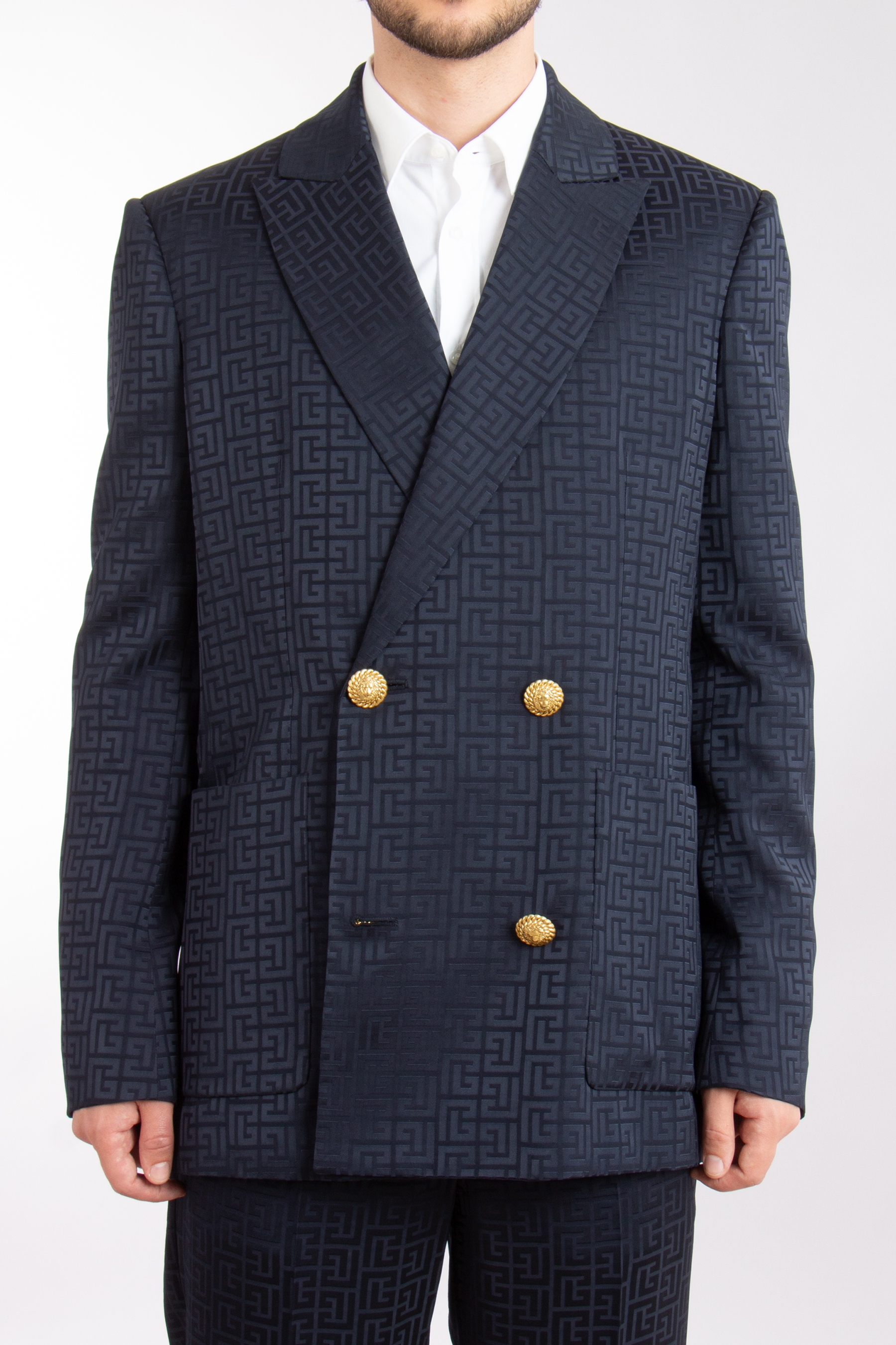 BALMAIN Monogrammed Satin Jacquard Blazer