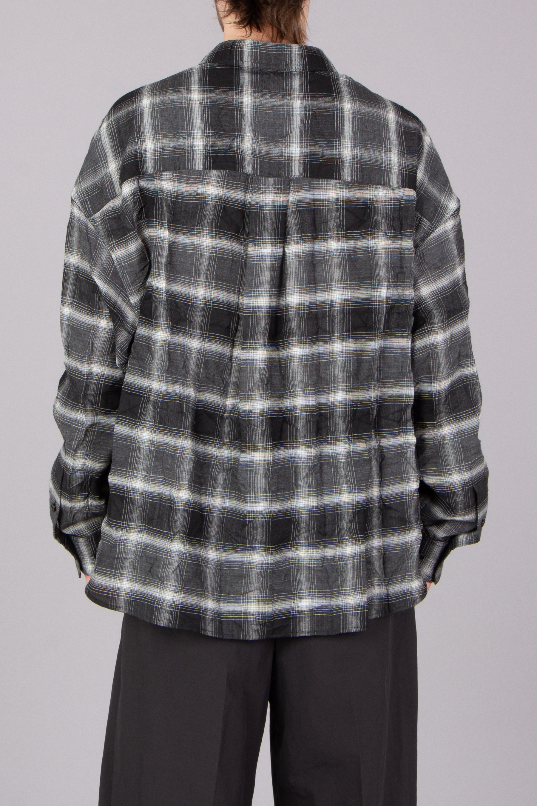 JUUN.J Loose Fit Checked Crinkle Wool Blend Overshirt